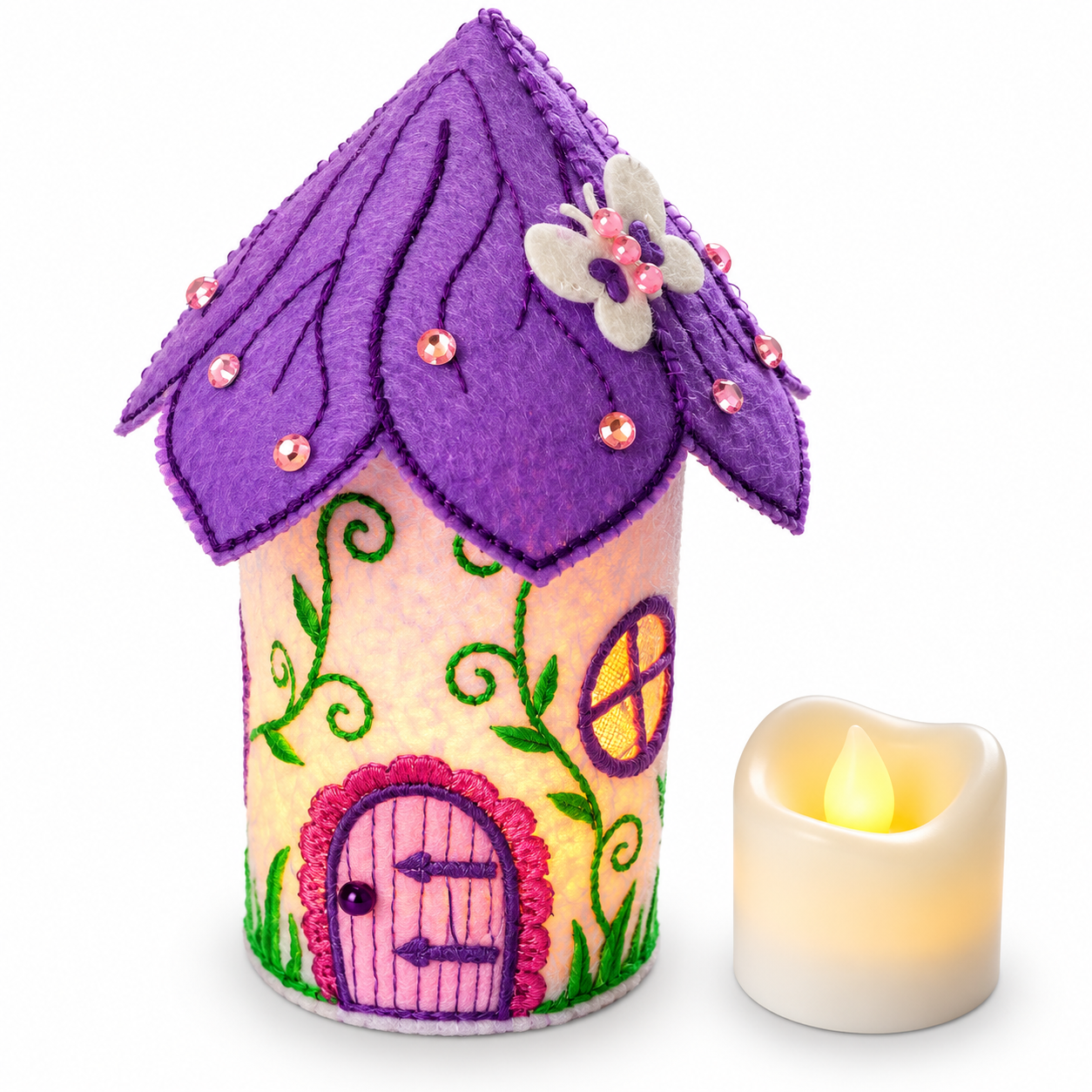 Amethyst Butterfly Fairy House Handmade Felt LED Tealight Decoration