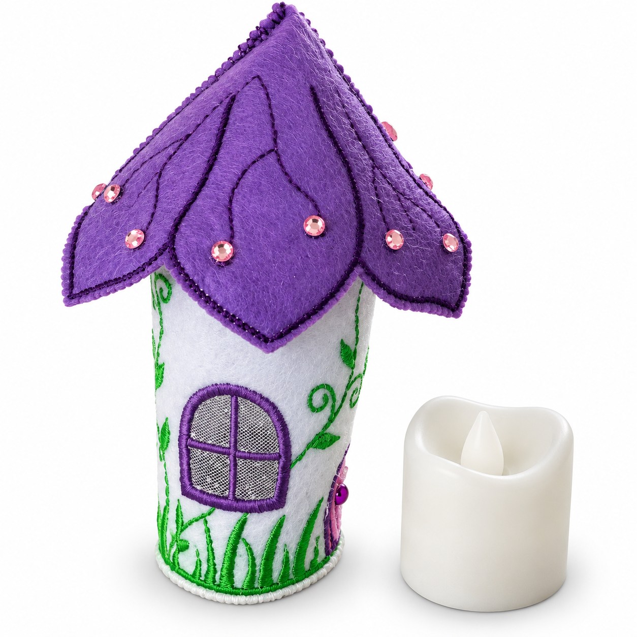 Amethyst Butterfly Fairy House Handmade Felt LED Tealight Decoration — image 2