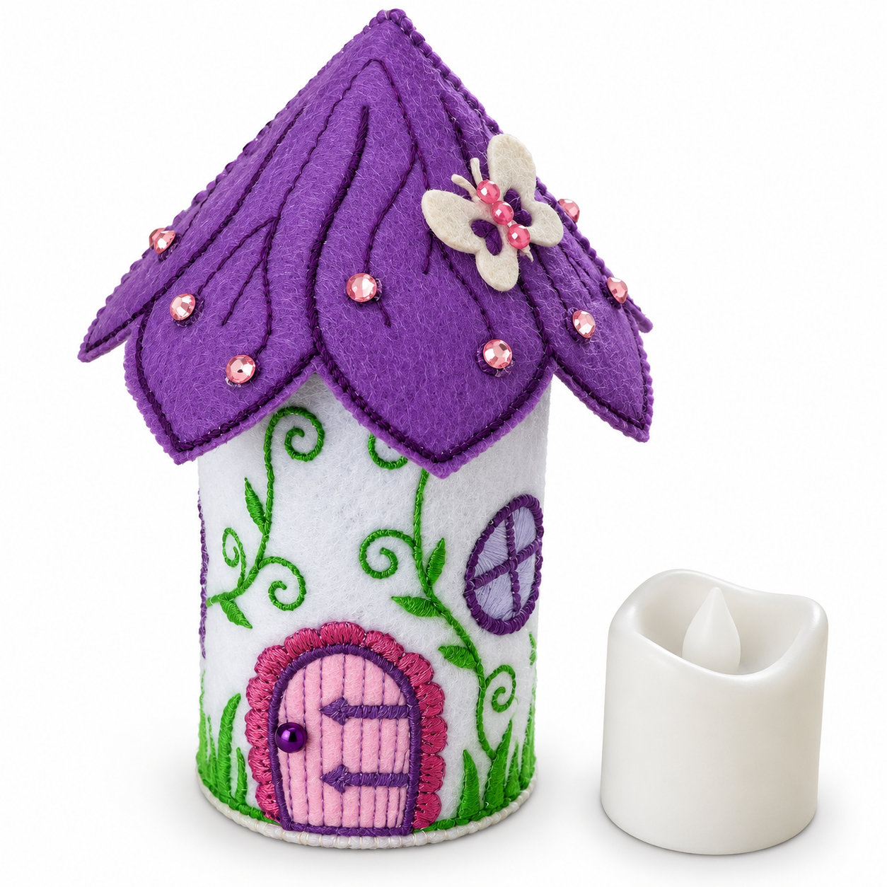 Amethyst Butterfly Fairy House Handmade Felt LED Tealight Decoration — image 3