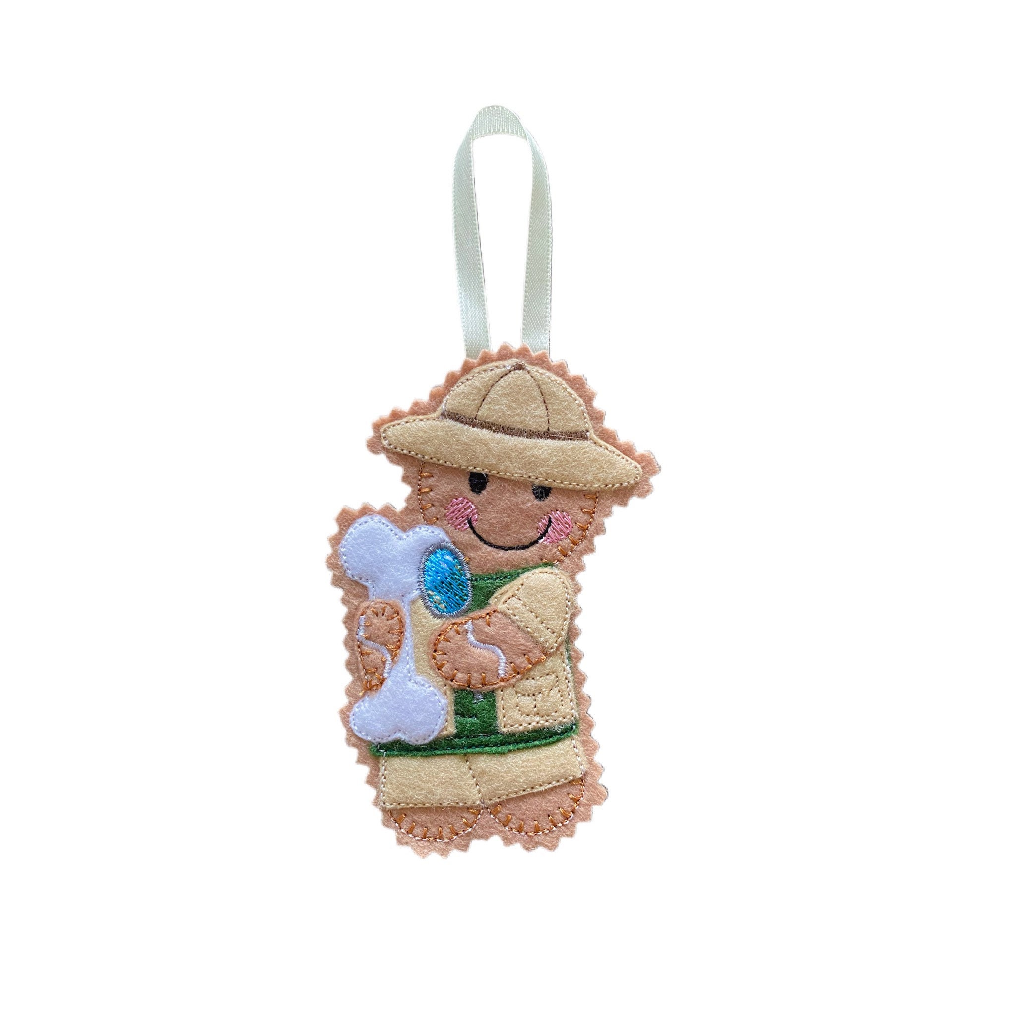 Archaeologist / Paleontologist fossil hunter Gingerbread Man Felt Decoration