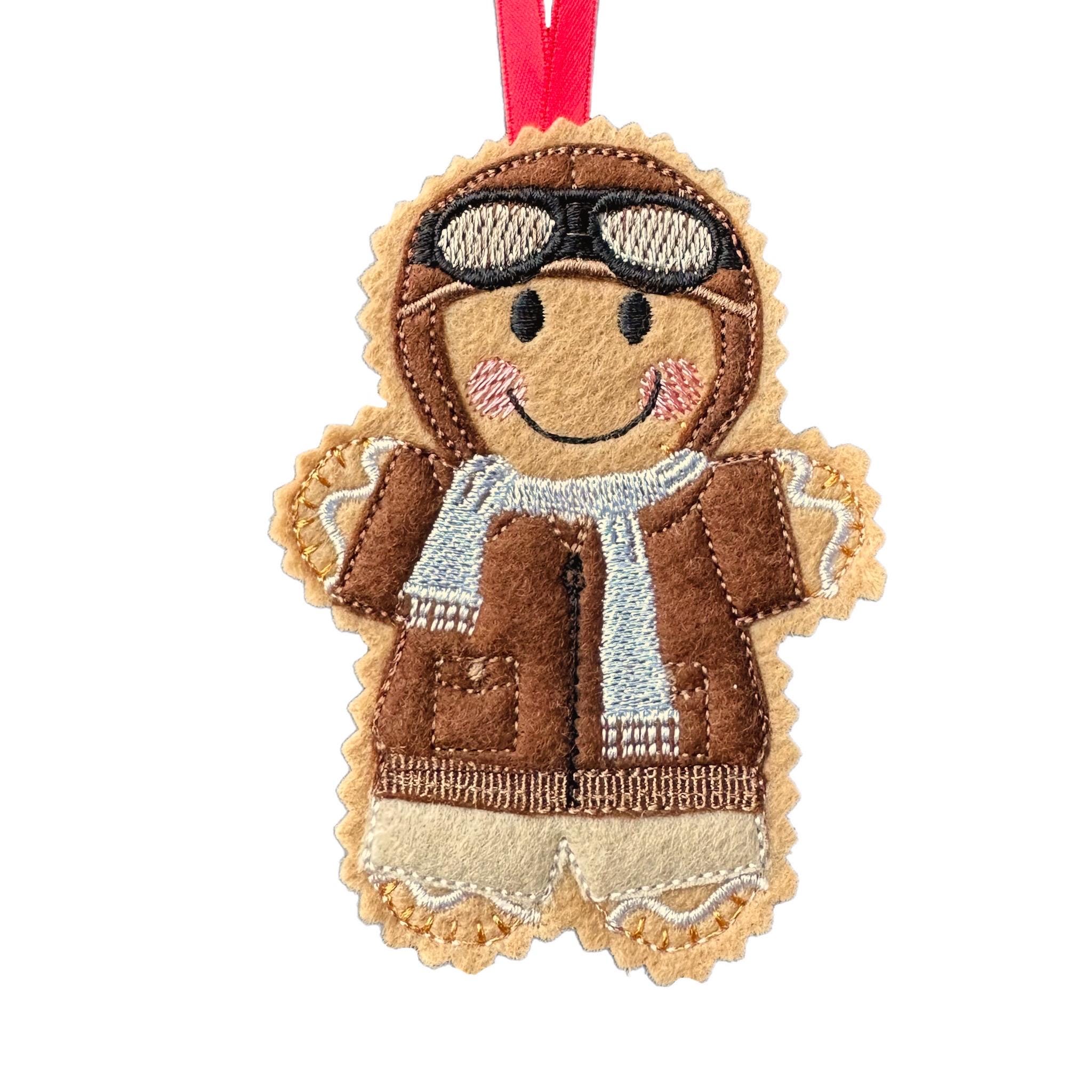 Aviator / Pilot Gingerbread Man Felt Decoration — image 2