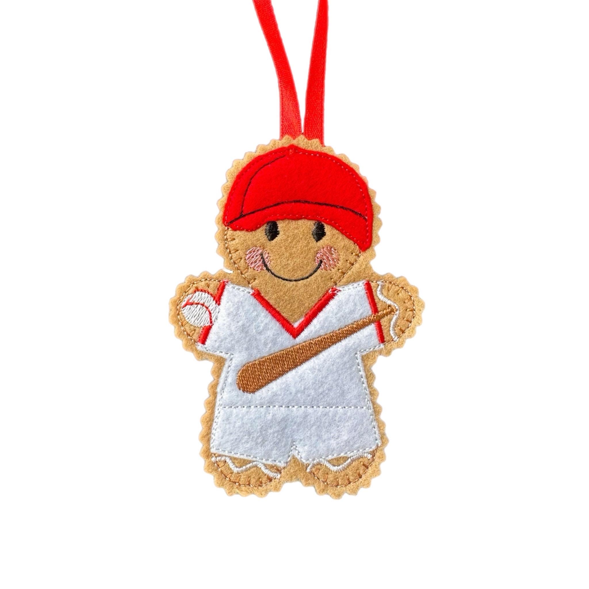 Baseball Player Gingerbread Man Felt Decoration