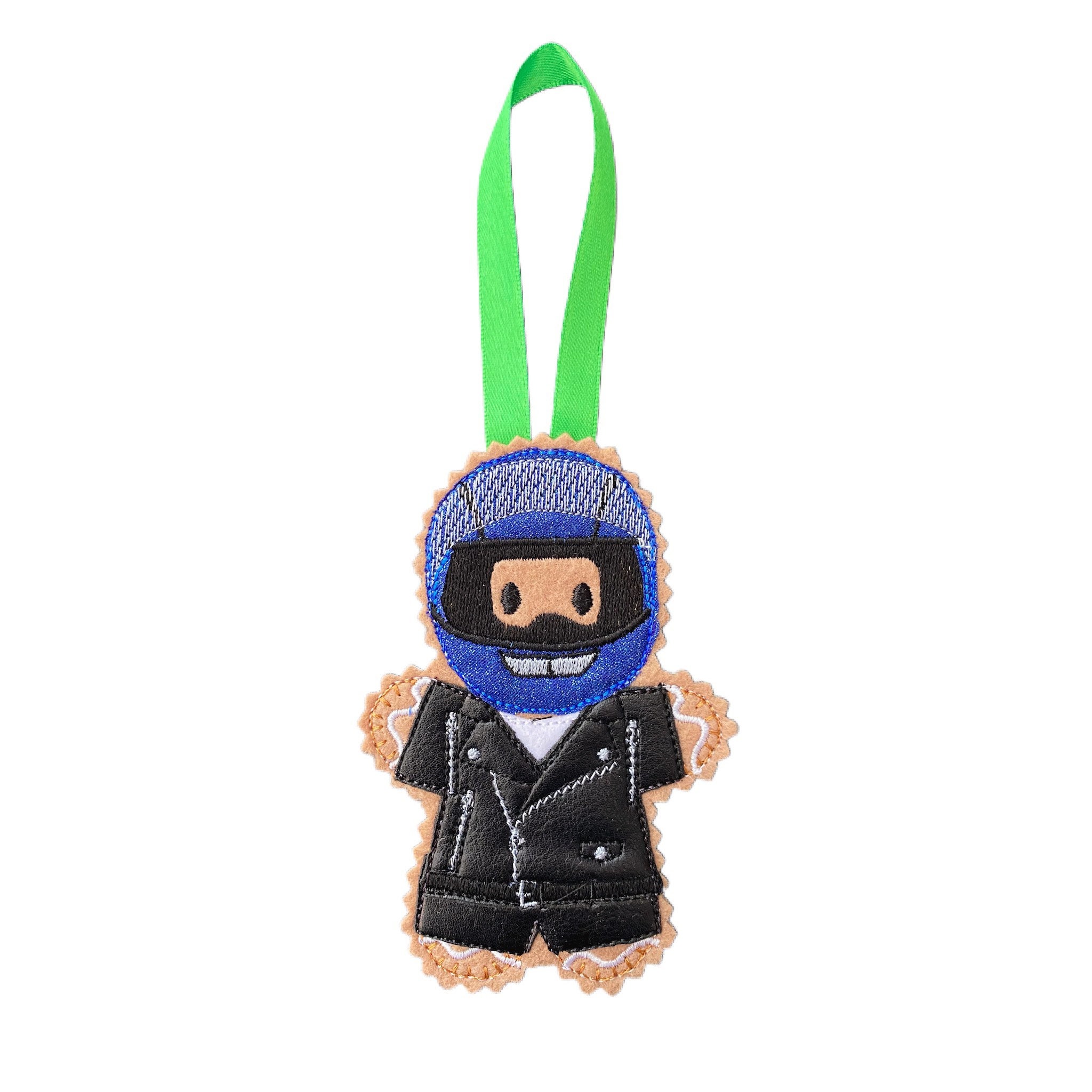 Biker, Motorcyclist Gingerbread Man Felt Decoration