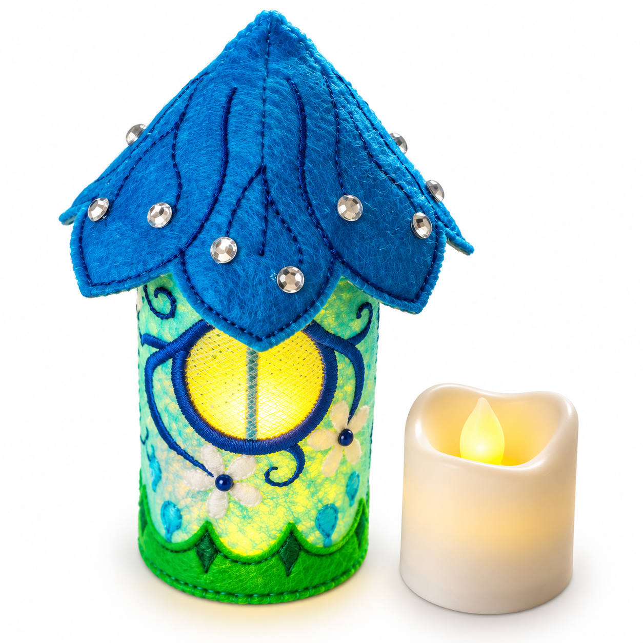 Blue Blossom Fairy House Handmade Felt LED Tealight Decoration