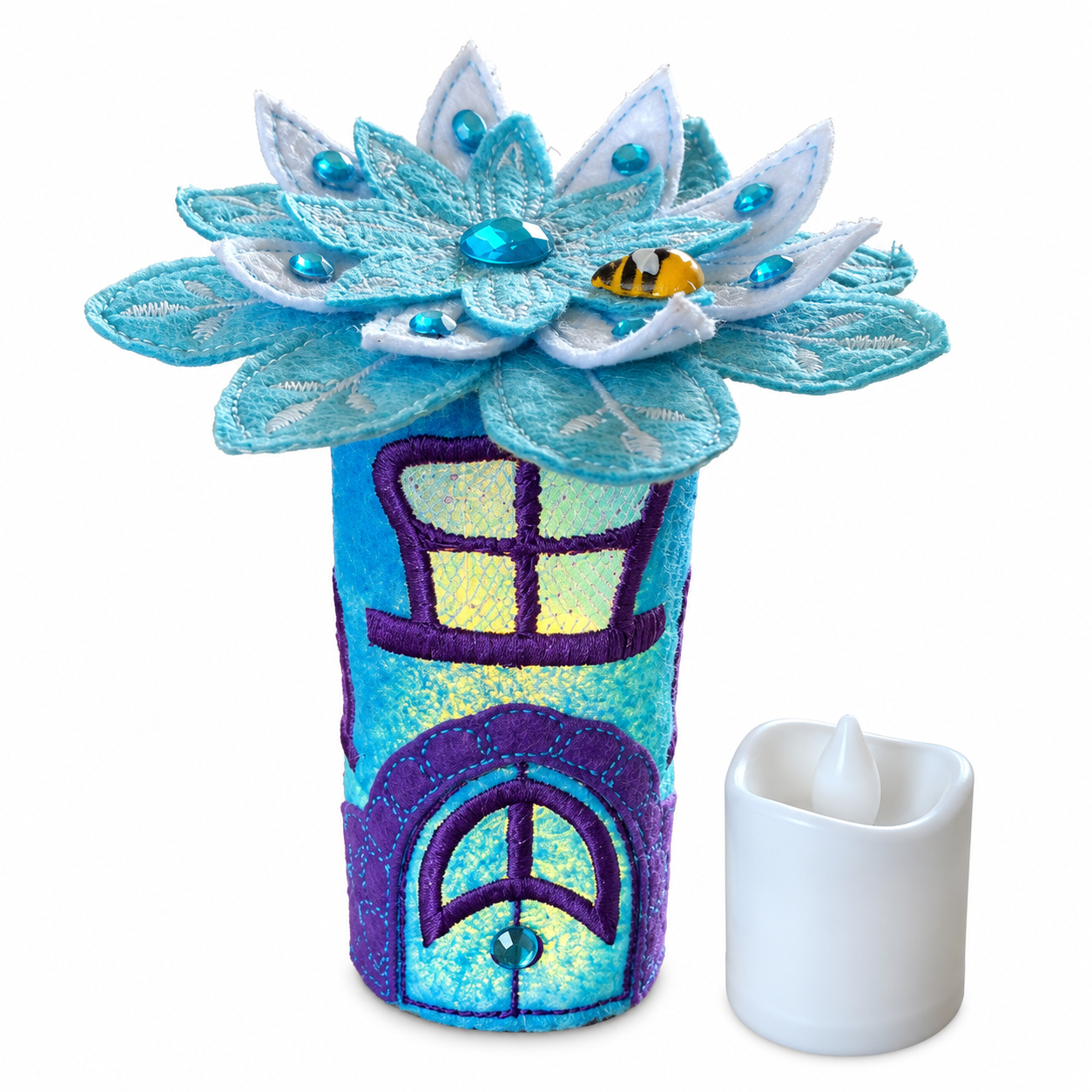 Bluebell Blossom Felt Fairy House Handmade Woodland Cottage Decoration