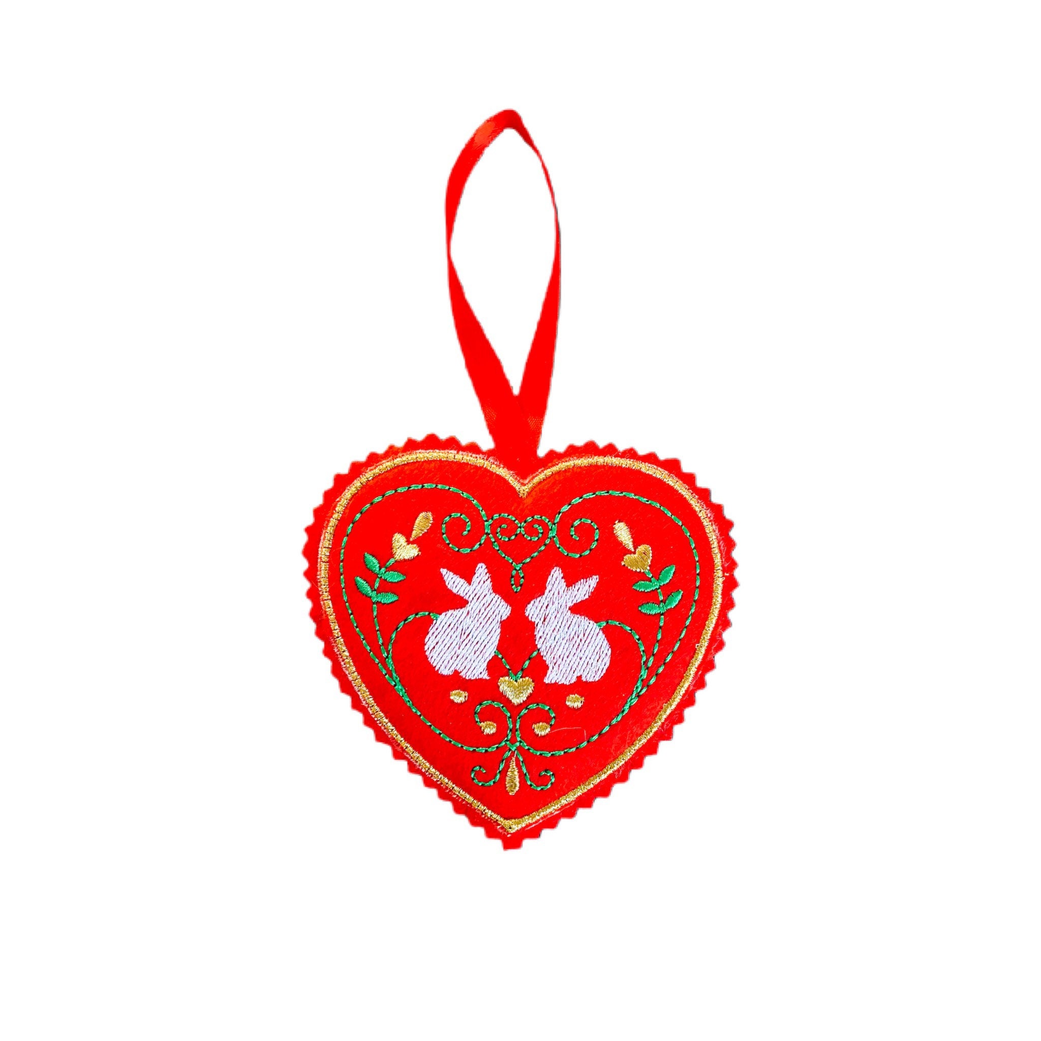 Bunnies Red Heart Christmas Tree Decoration