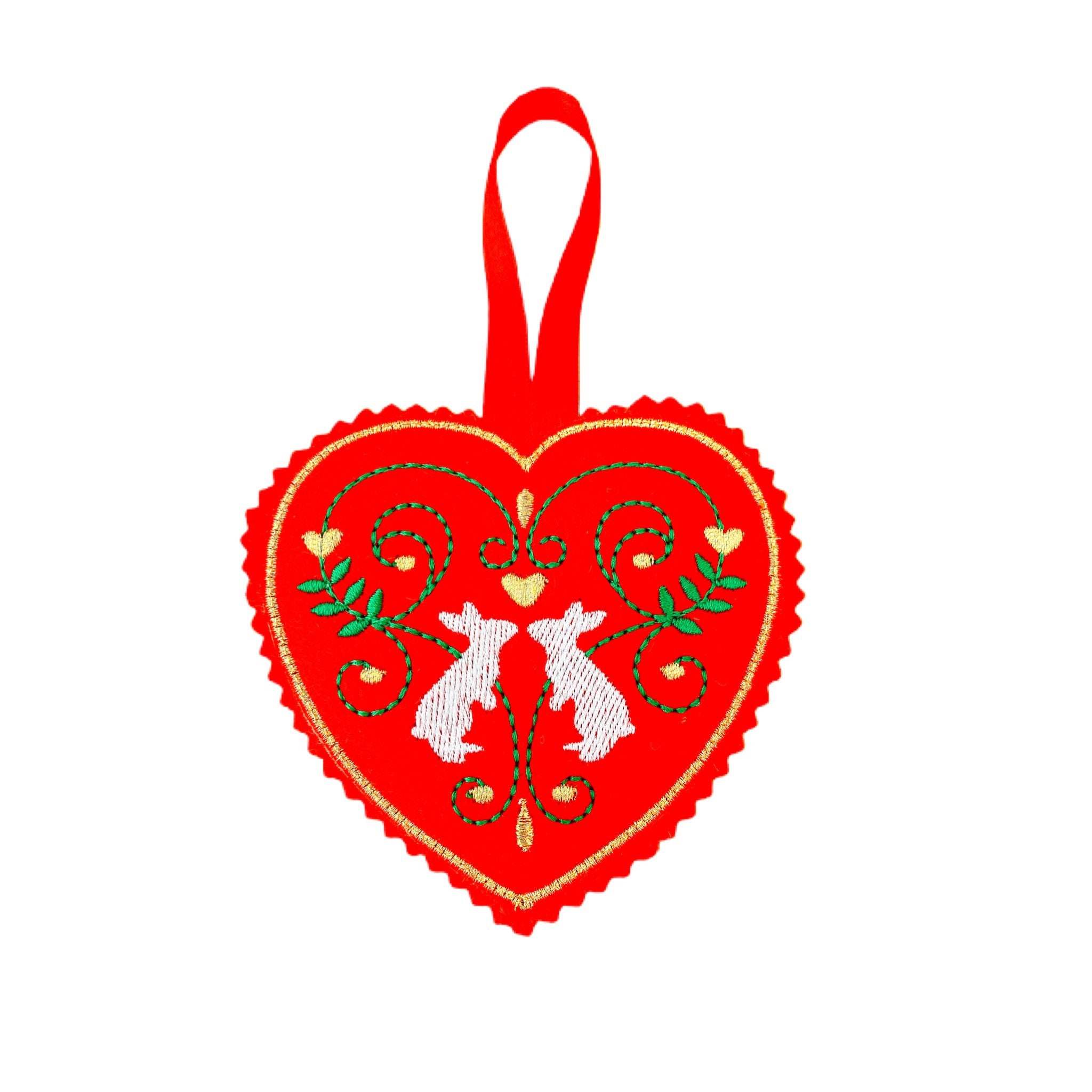 Bunnies Red Heart Felt Decoration