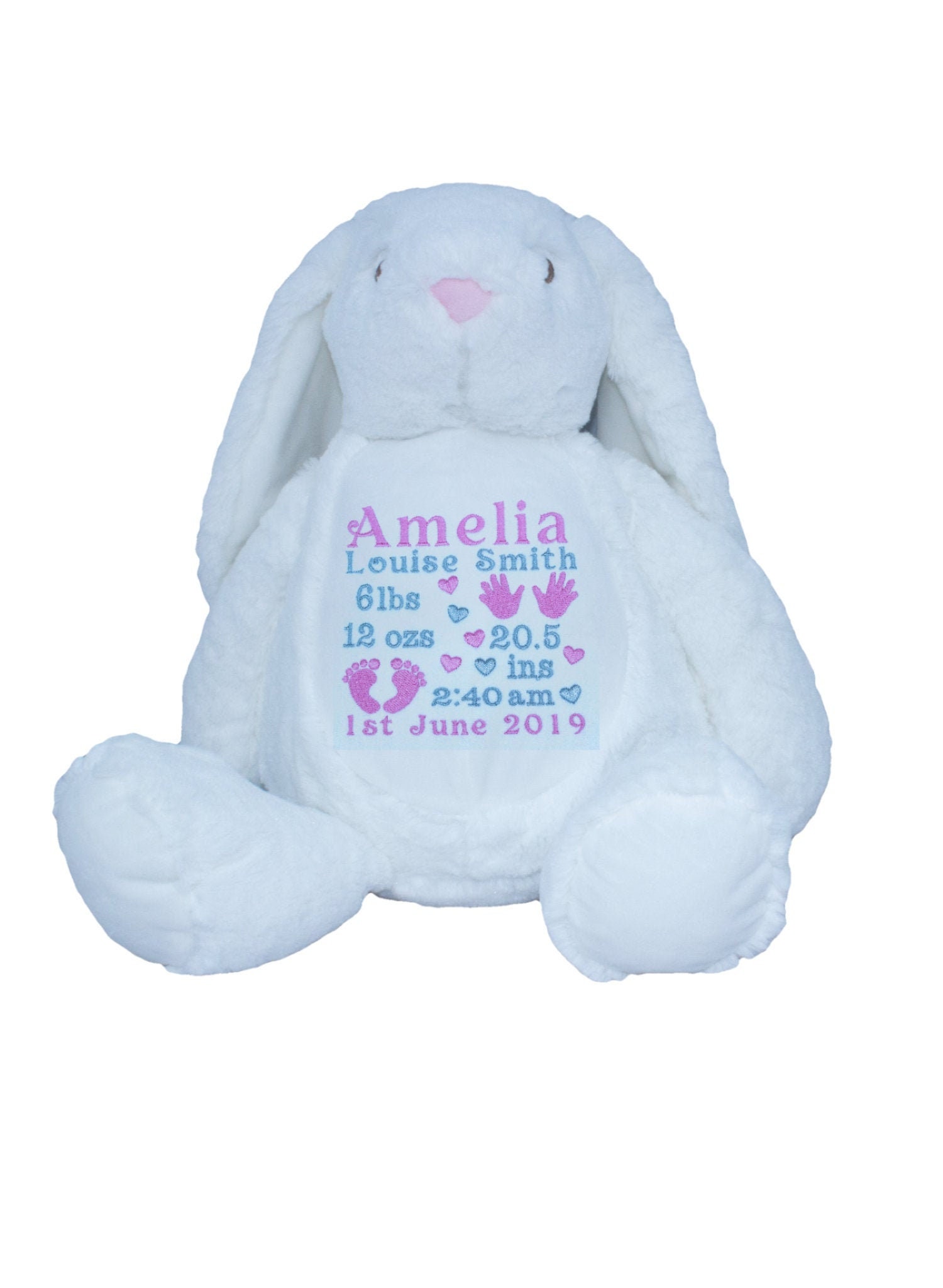Bunny Rabbit Personalised Soft Toy,  Personalised Embroidered Teddy, Custom bear, girl / boy birthday gift. — image 2