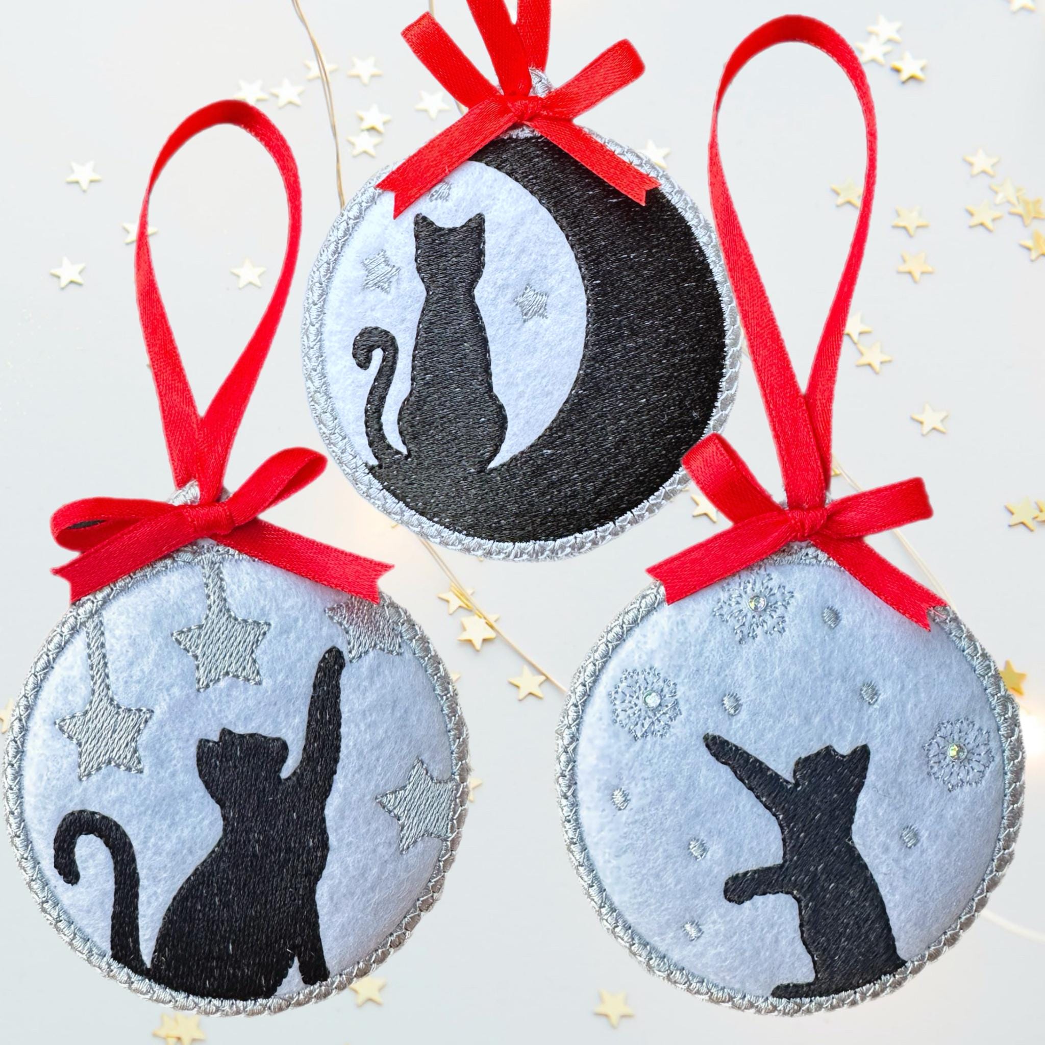 Cat & Moon Felt Christmas Bauble Decoration — image 5