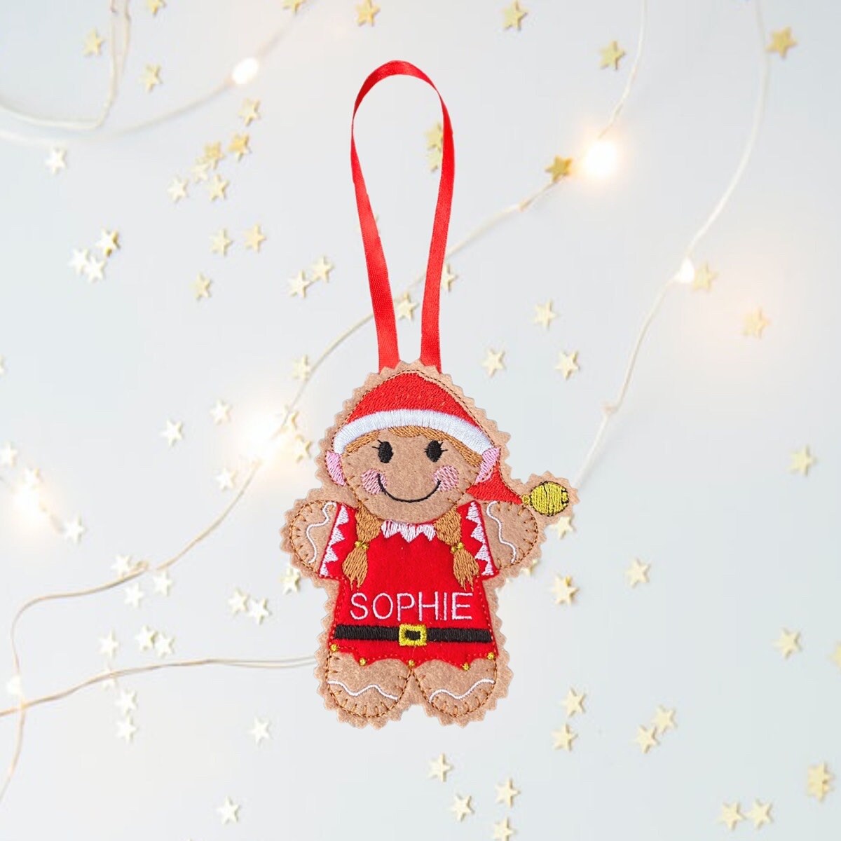 Christmas Girl Elf Gingerbread Man Felt Decoration — image 2