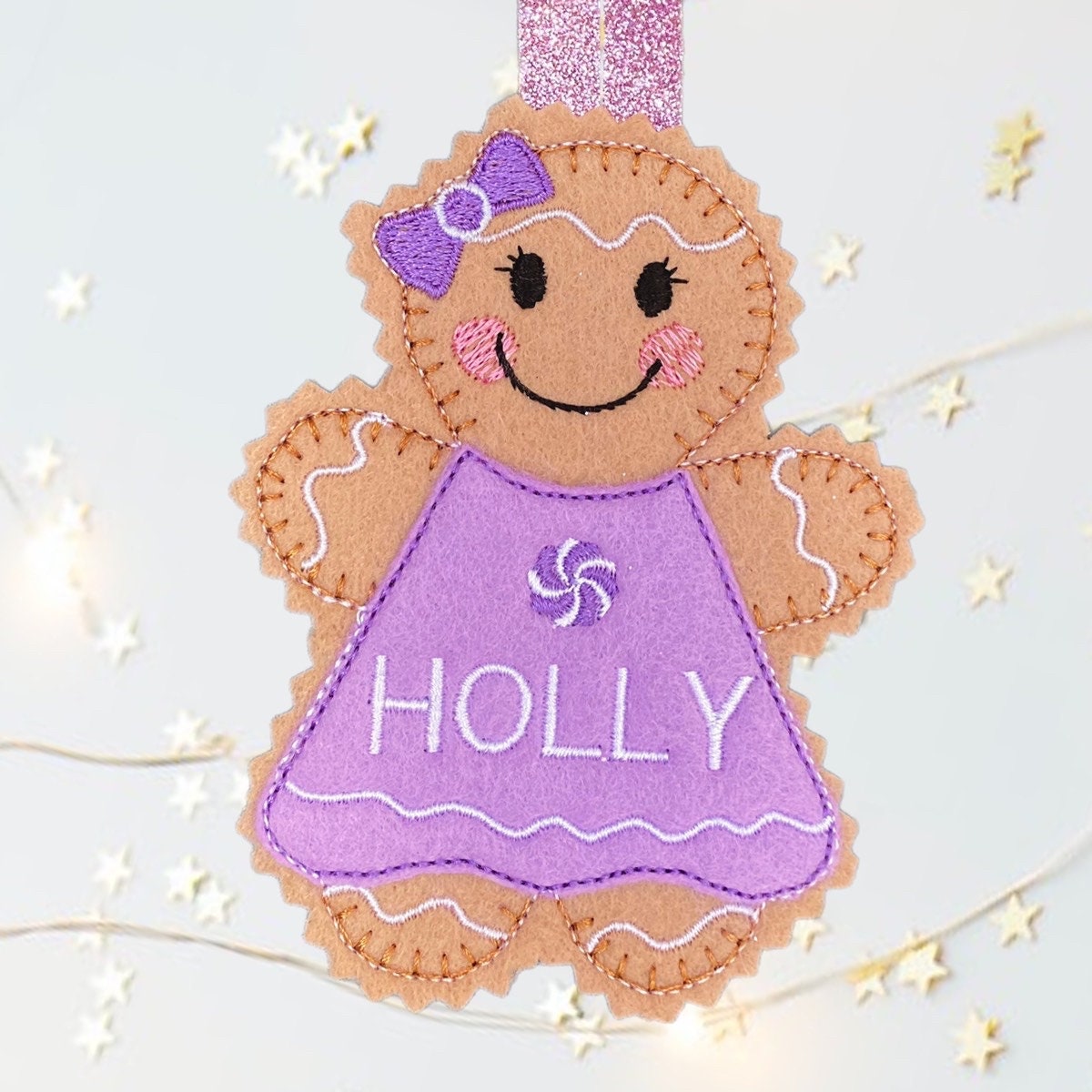 Christmas Personalised Girl Gingerbread Man Felt Decoration — image 7