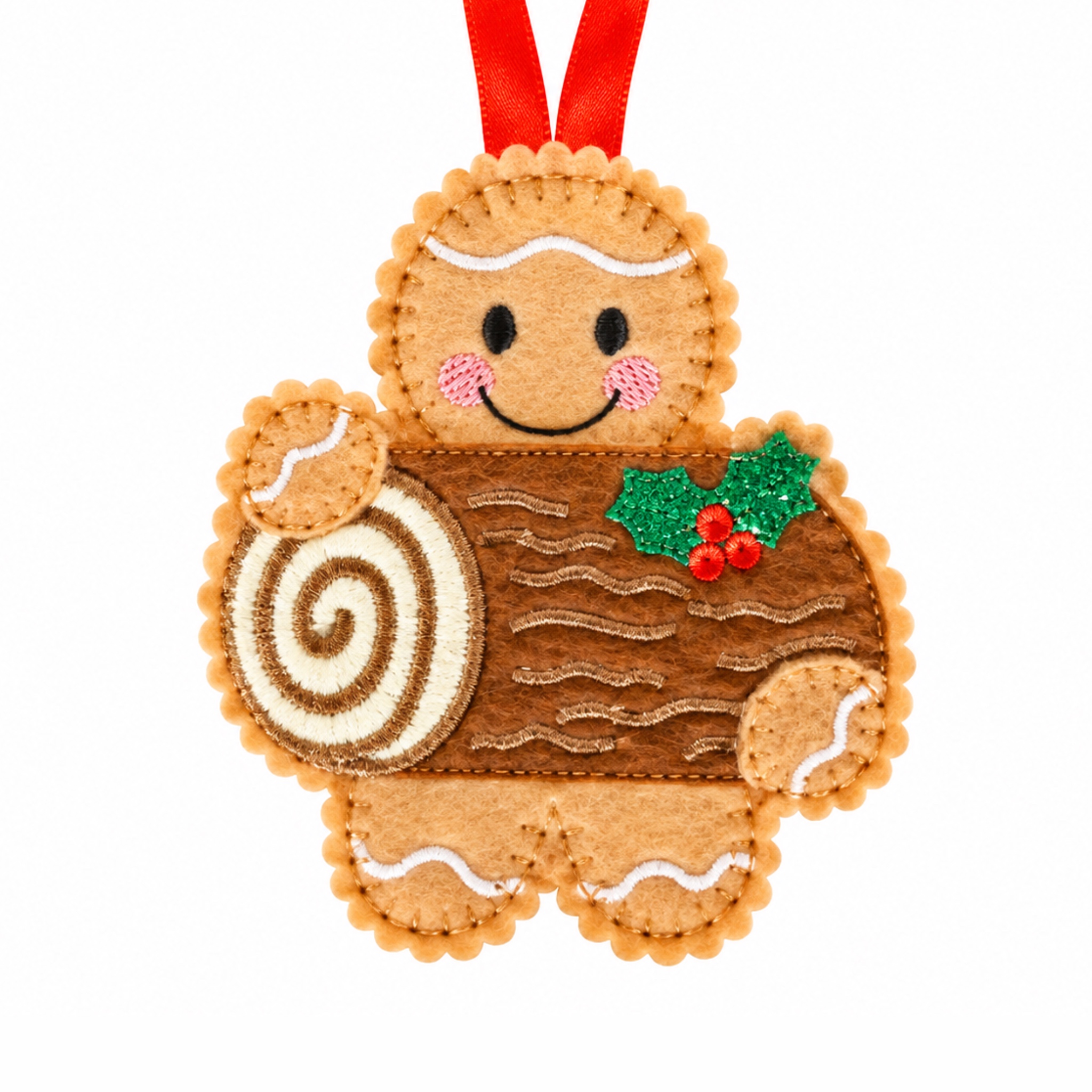 Christmas Yule Log Gingerbread Felt Decoration