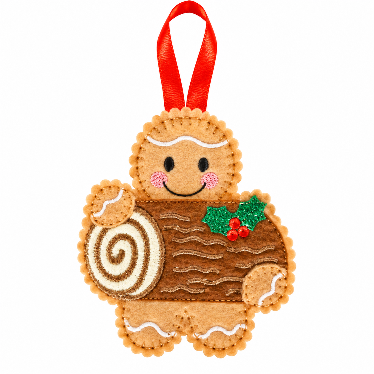 Christmas Yule Log Gingerbread Felt Decoration — image 2