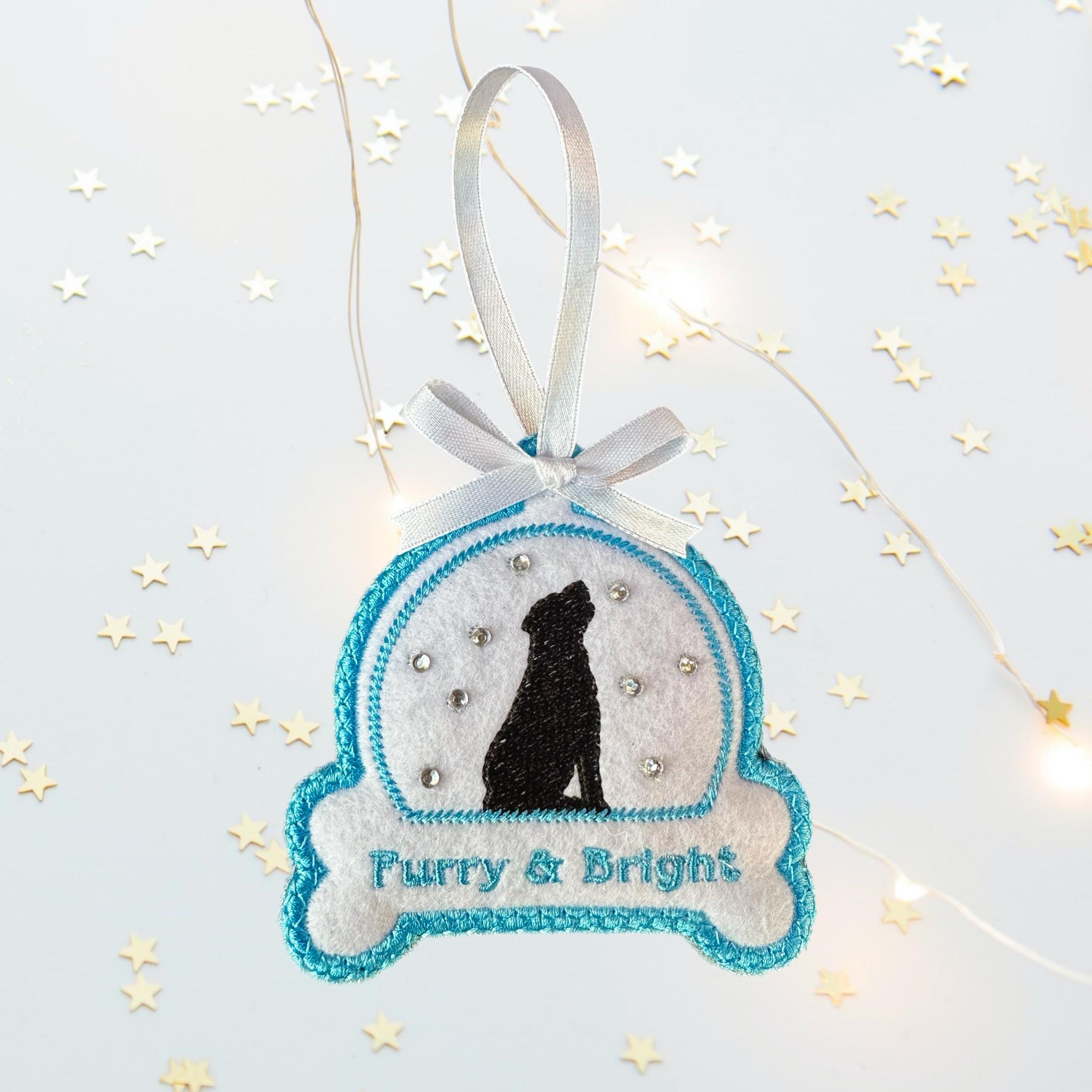 Dog Snow Globe Felt Christmas Bauble Decoration - Personaliseable
