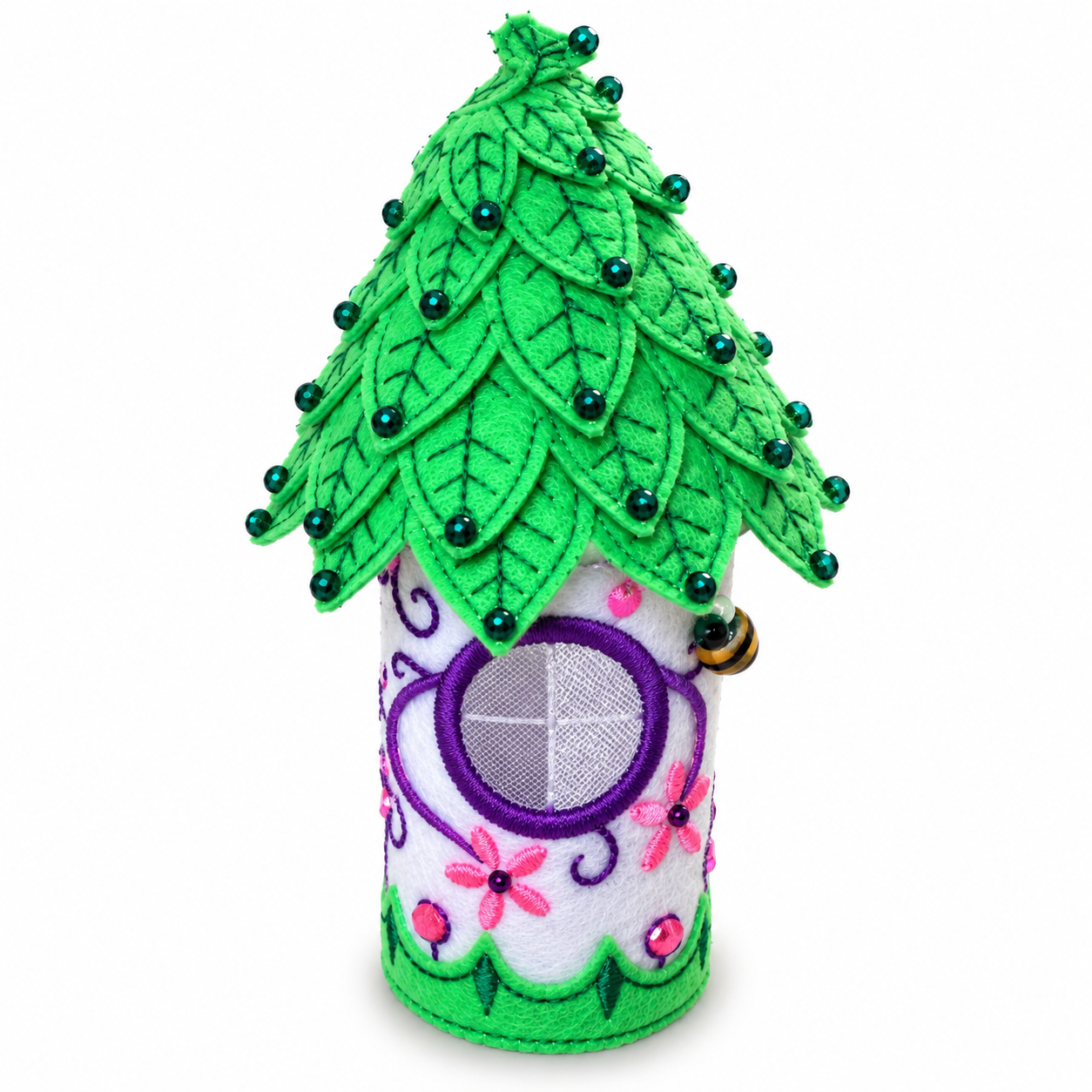 Emerald Leaf Fairy House Handmade Felt LED Tealight Decoration