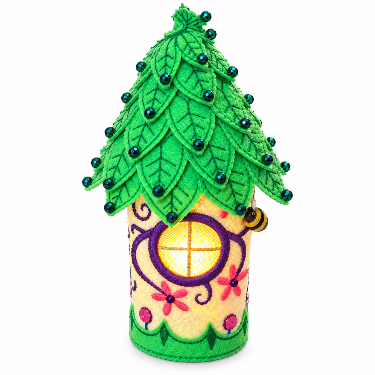 Emerald Leaf Fairy House Handmade Felt LED Tealight Decoration — image 2