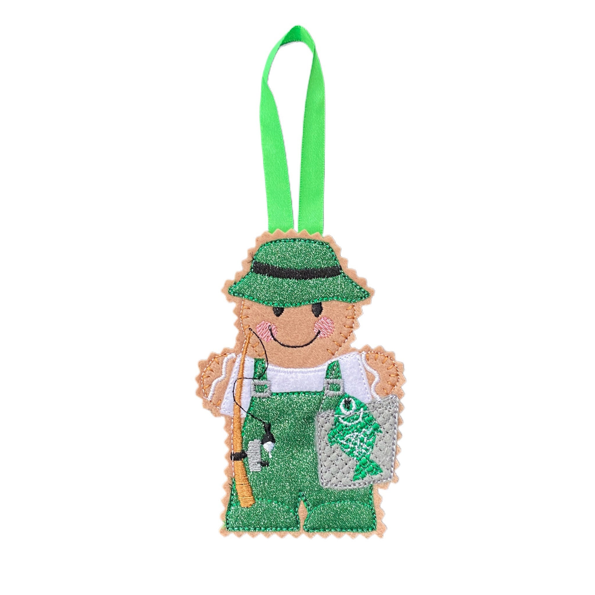 Fisherman / Angler Gingerbread Man Felt Decoration
