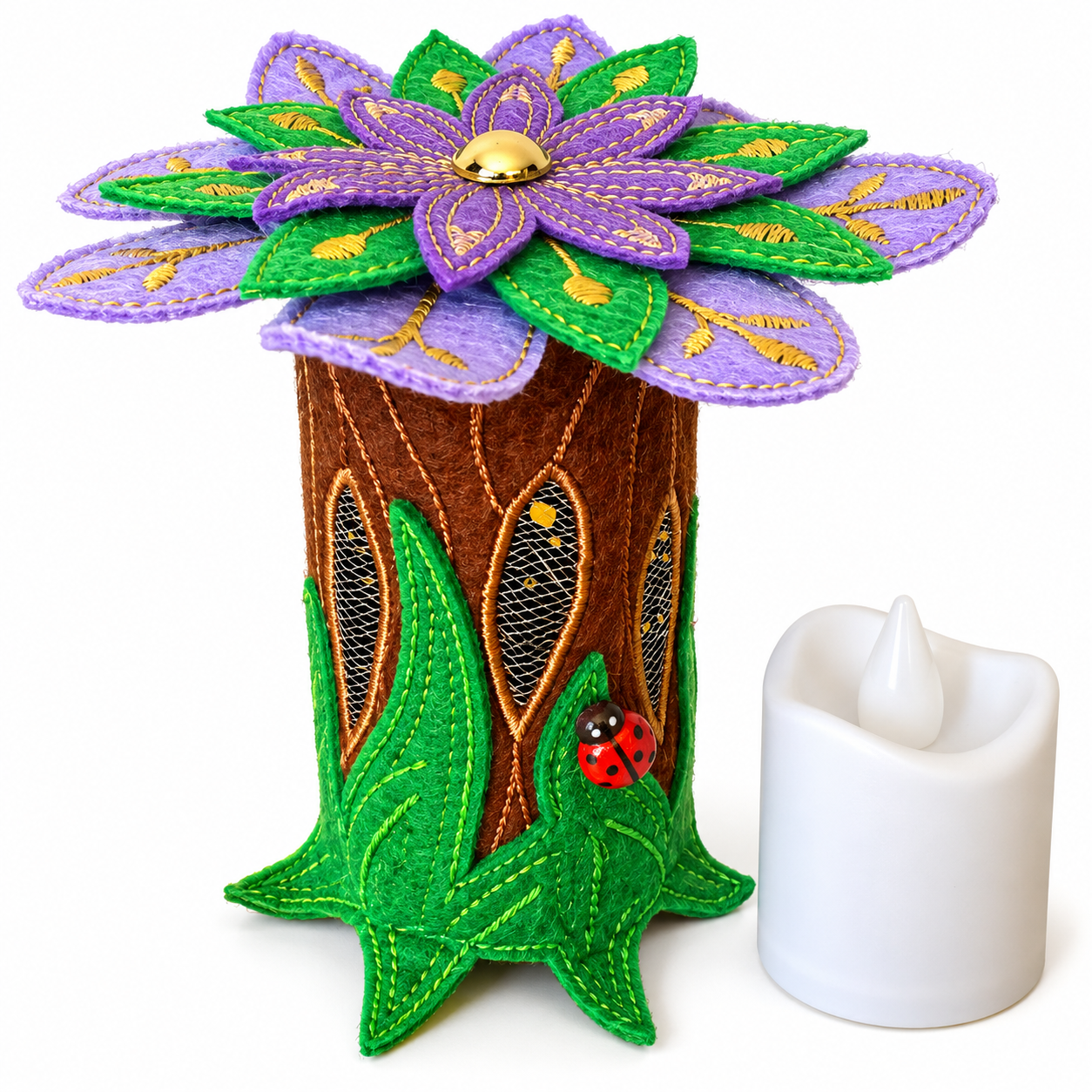 Flower Top Tree Felt Fairy House Handmade Woodland Fairy Cottage — image 2