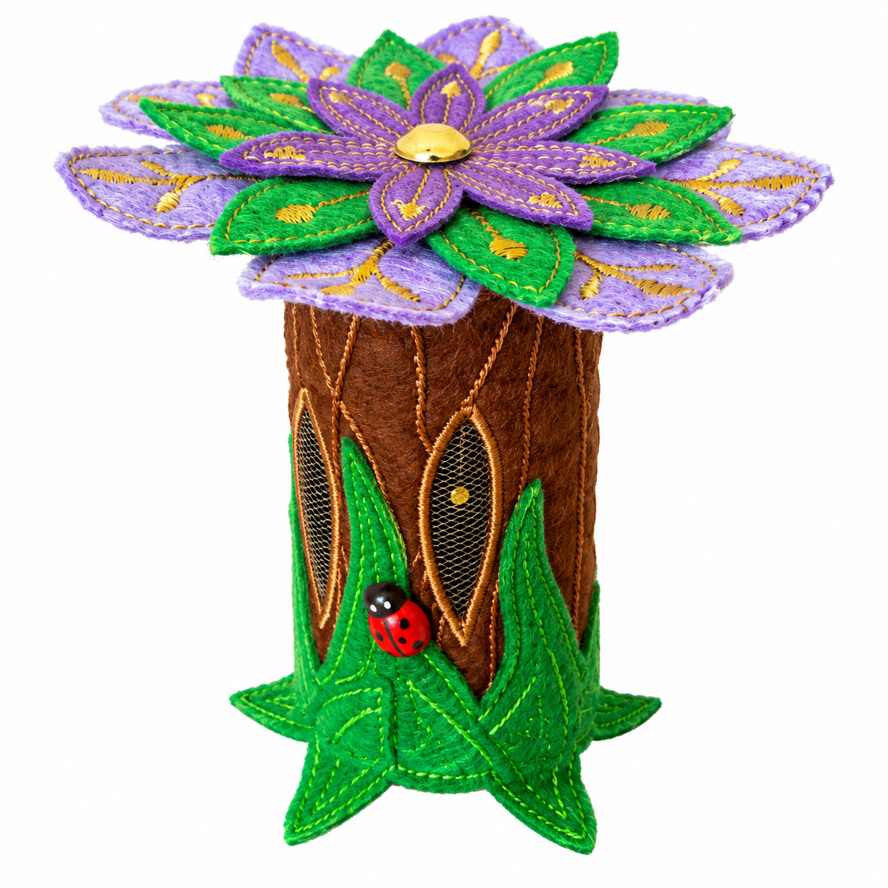 Flower Top Tree Felt Fairy House Handmade Woodland Fairy Cottage