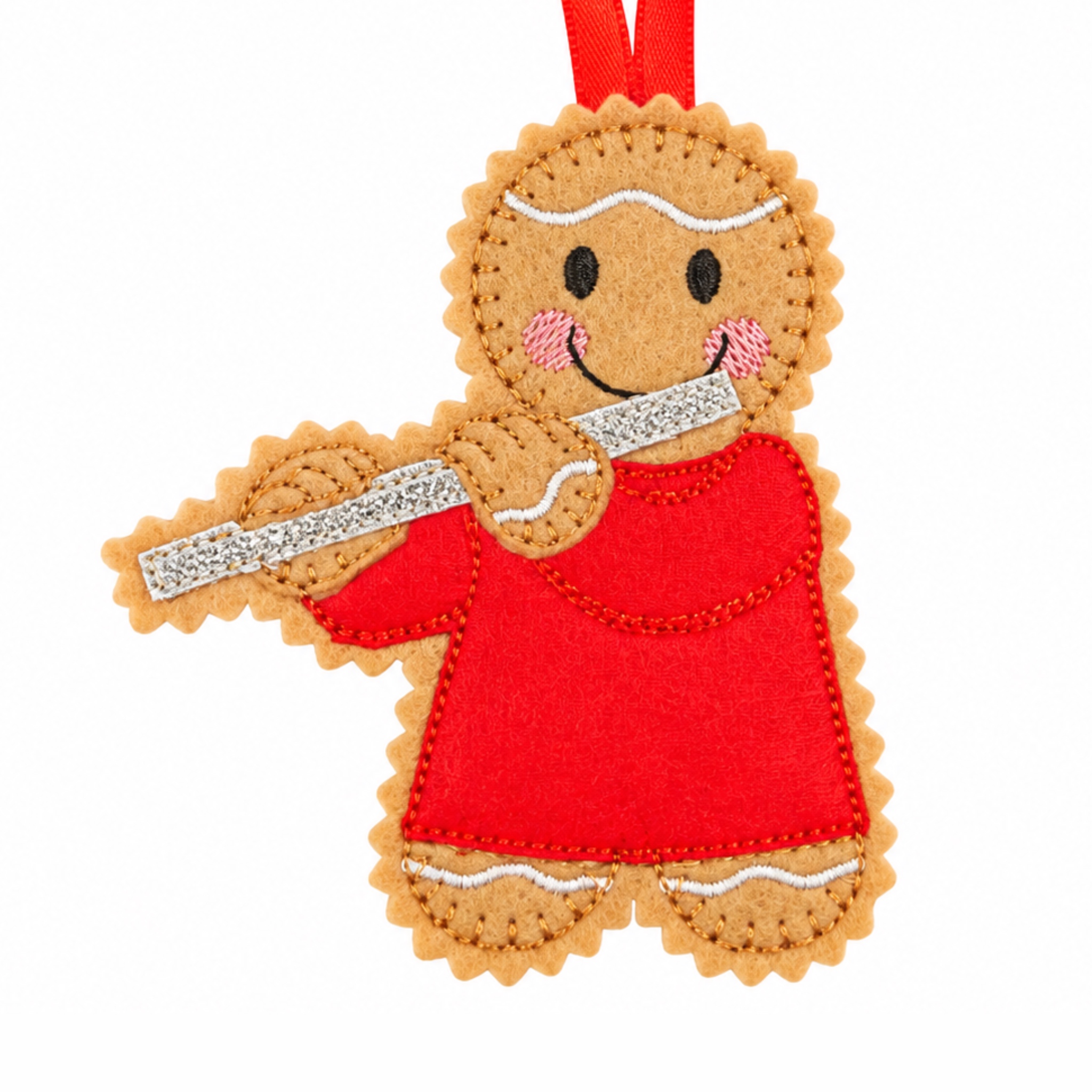 Flute Player Felt Gingerbread Handmade Christmas Decoration