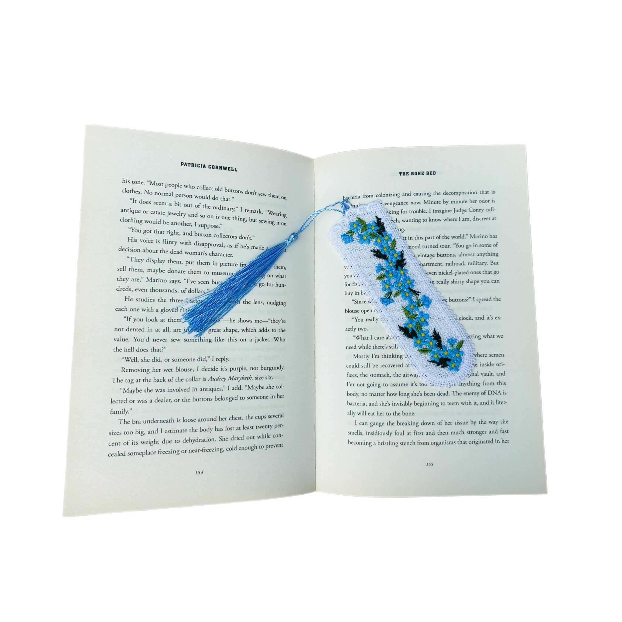 Forget-me-not Lace Embroidered Bookmark