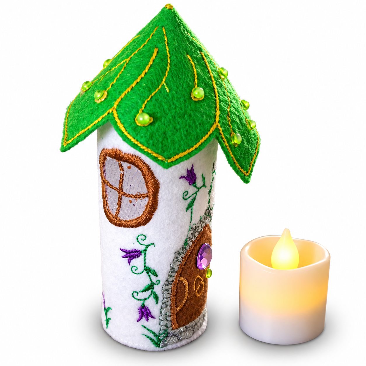 Green Butterfly Fairy House Handmade Felt LED Tealight Decoration