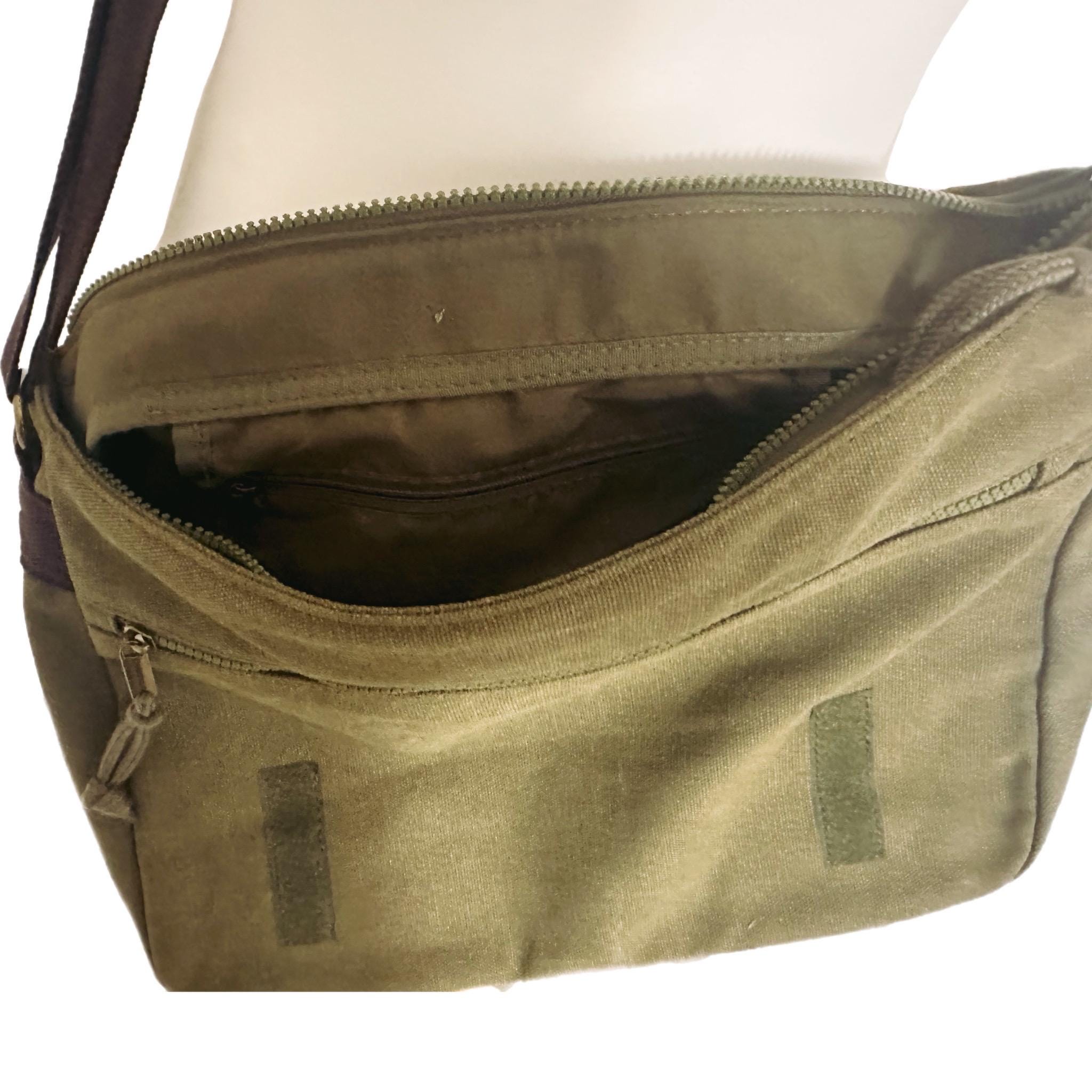 Greenman Embroidered Bag, Cotton Canvas Khaki Messenger Bag — image 4