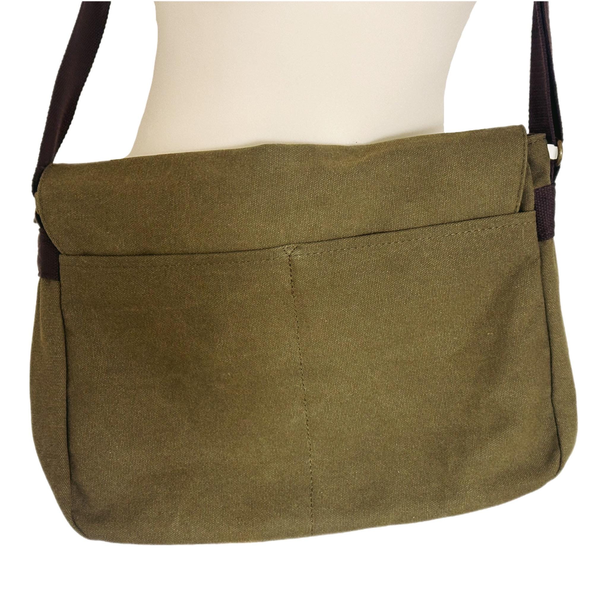 Greenman Embroidered Bag, Cotton Canvas Khaki Messenger Bag — image 5