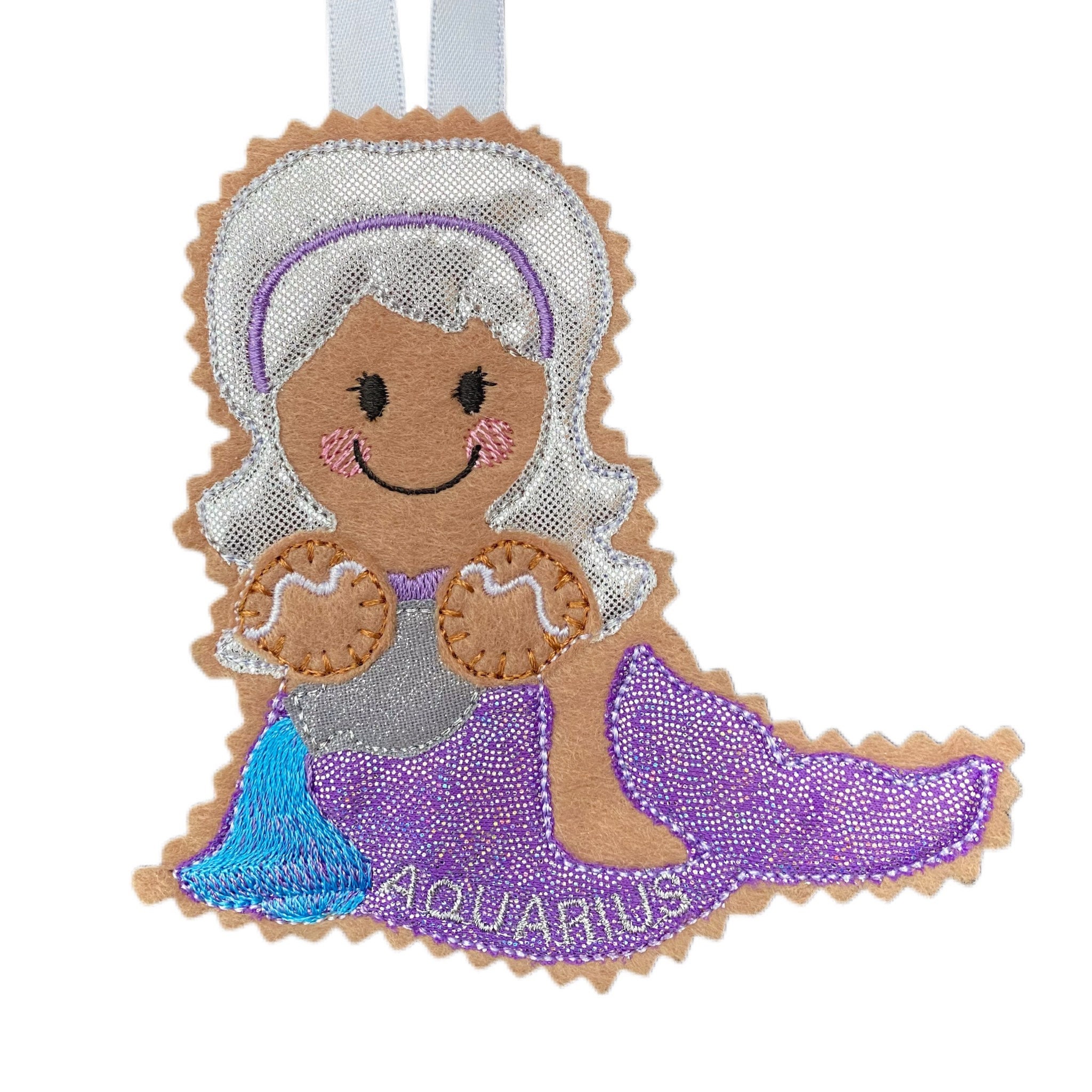 Horoscope Aquarius Starsign Gingerbread Man Felt Decoration — image 2