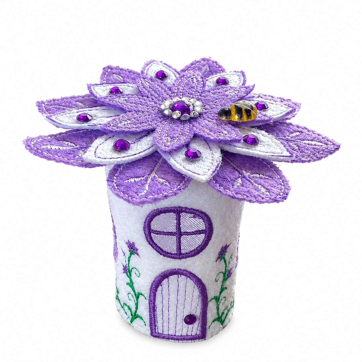 Lavender Blossom Fairy House Handmade Felt LED Tealight Decoration