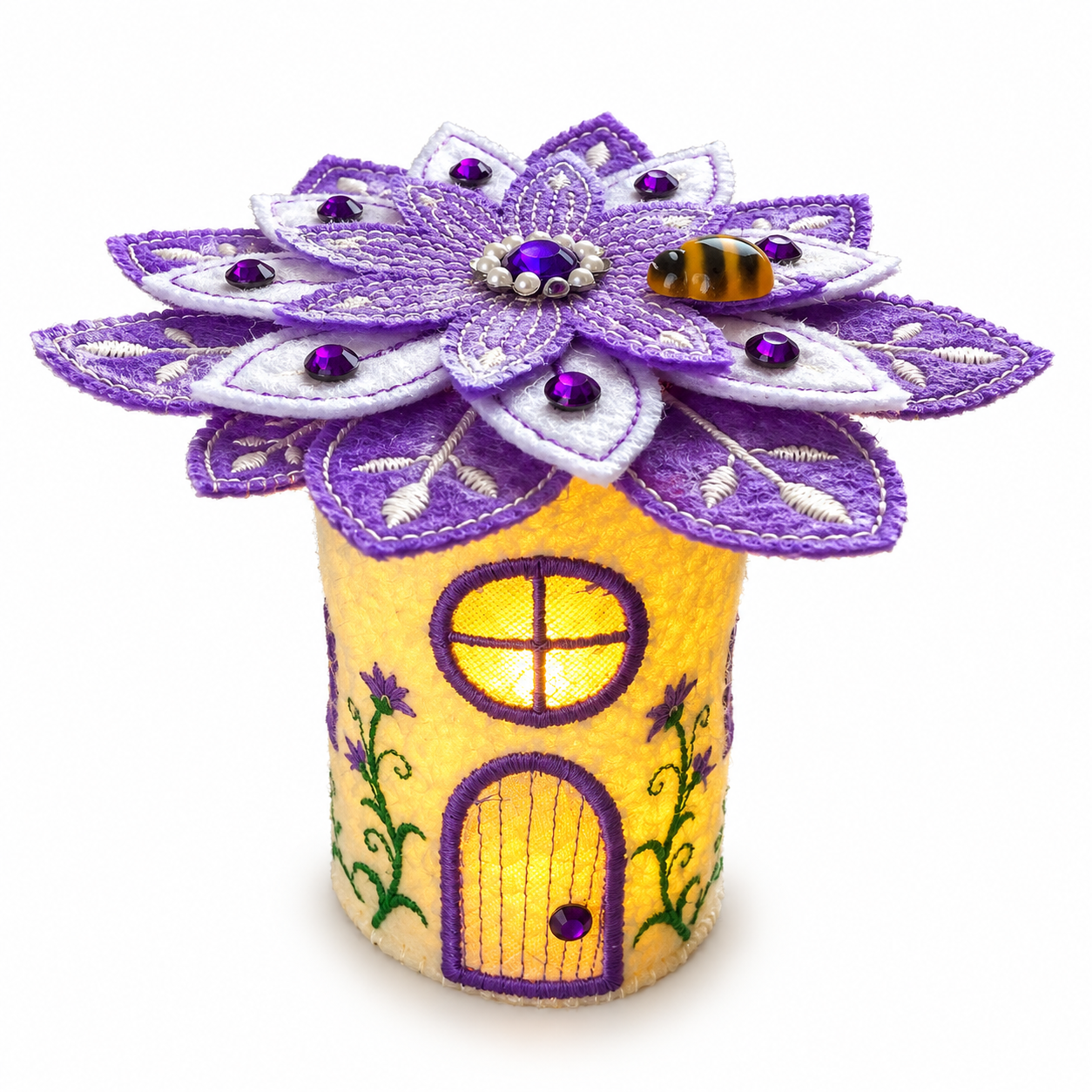 Lavender Blossom Fairy House Handmade Felt LED Tealight Decoration — image 2