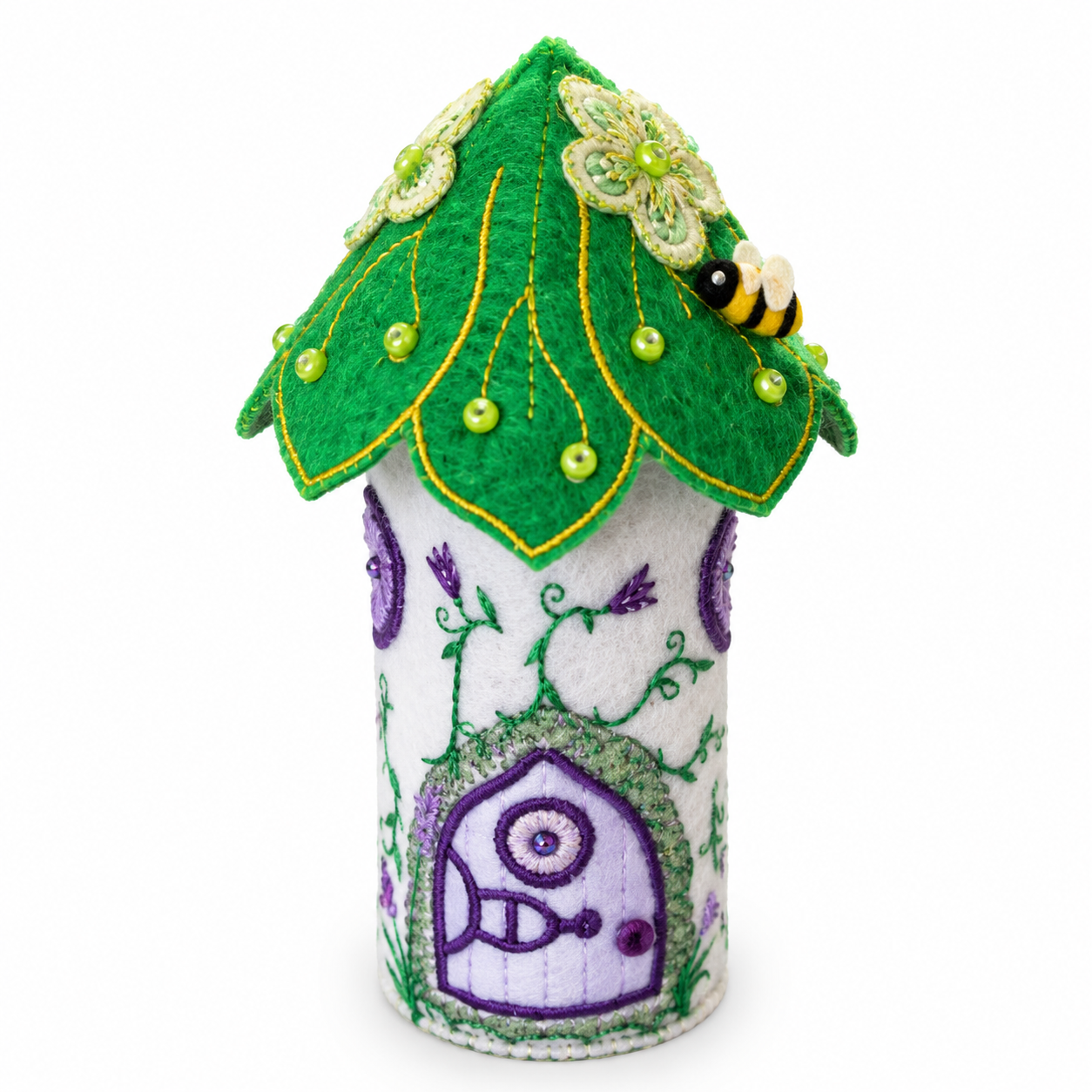 Lavender Meadow Felt Fairy House Handmade Woodland Cottage Decoration
