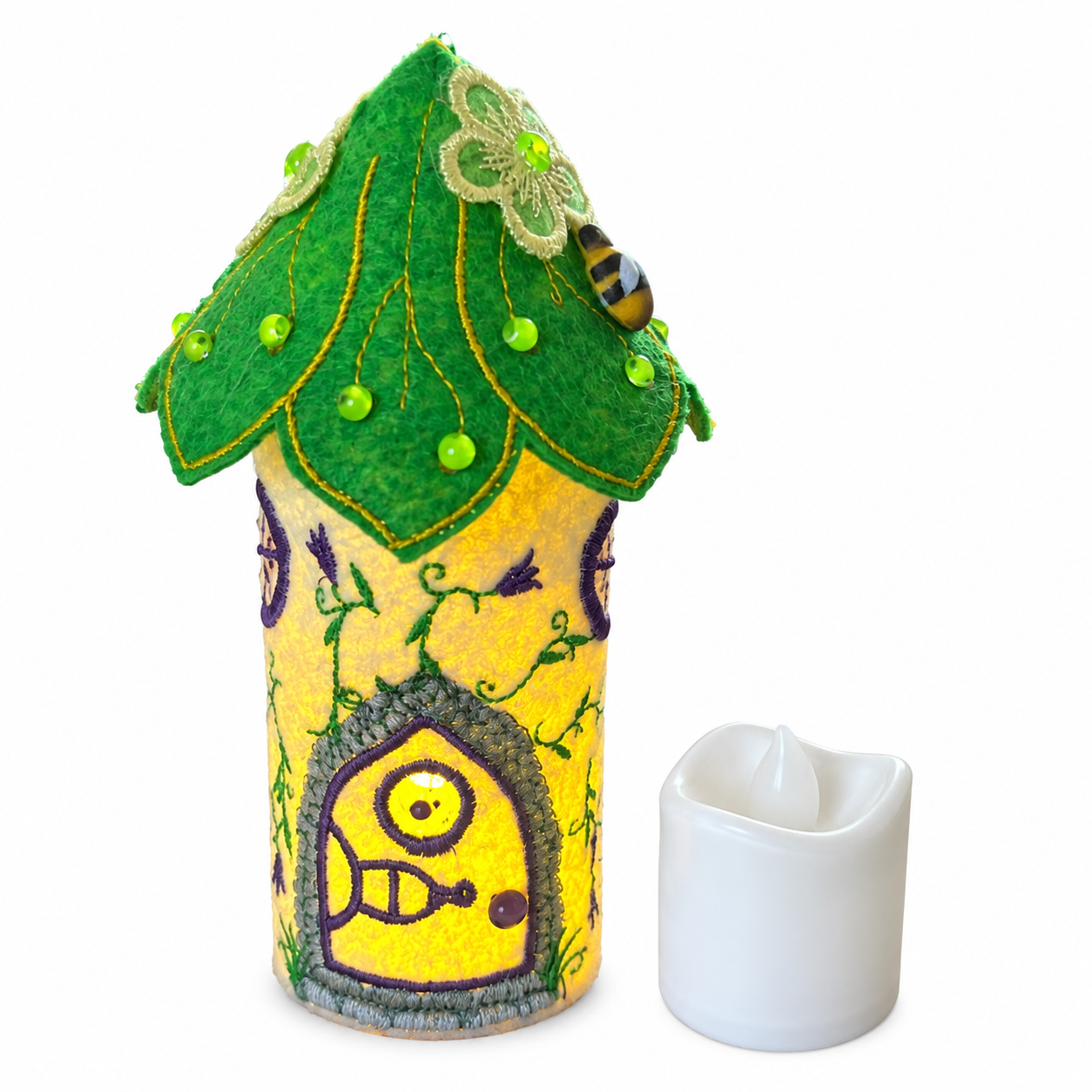 Lavender Meadow Felt Fairy House Handmade Woodland Cottage Decoration — image 2