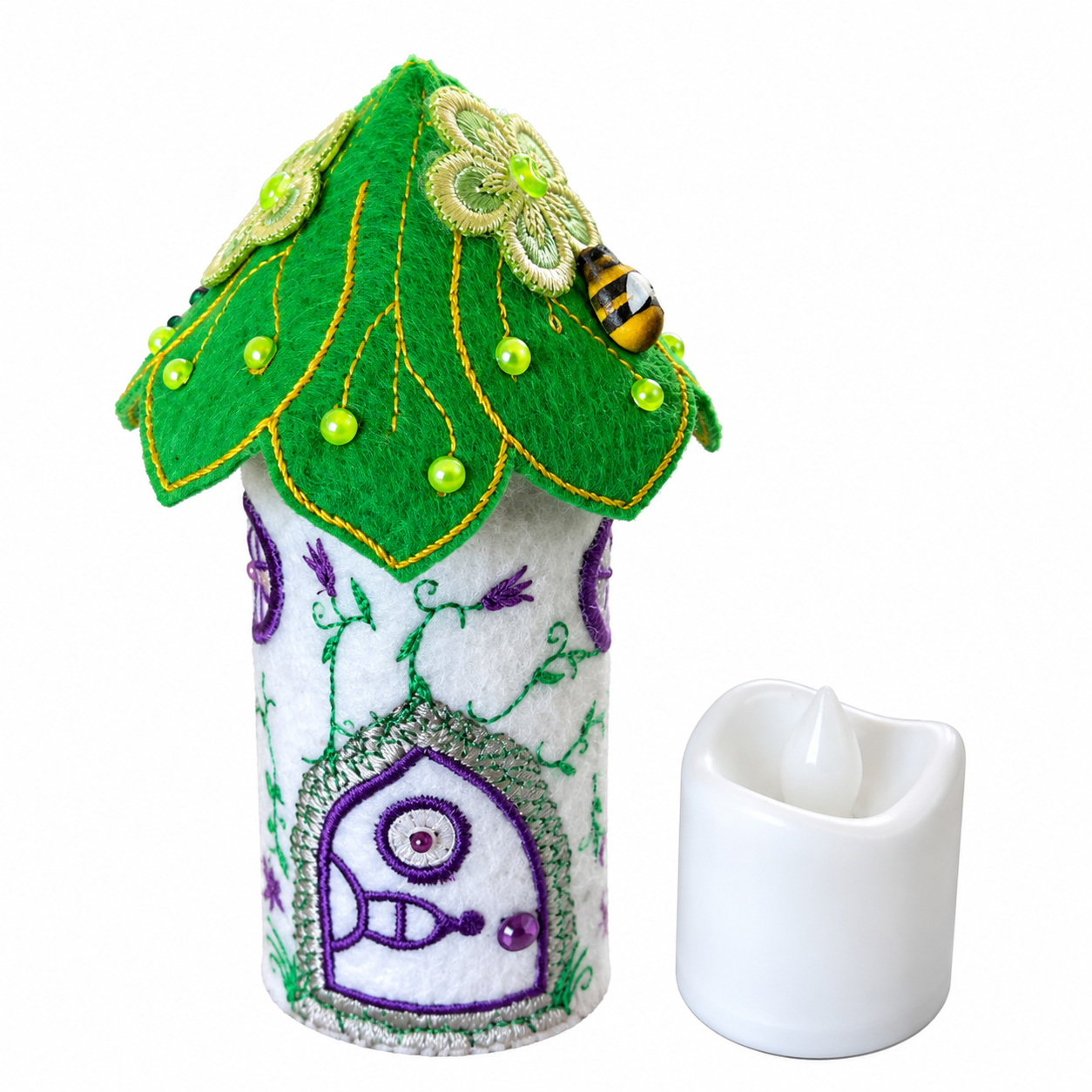 Lavender Meadow Felt Fairy House Handmade Woodland Cottage Decoration — image 3