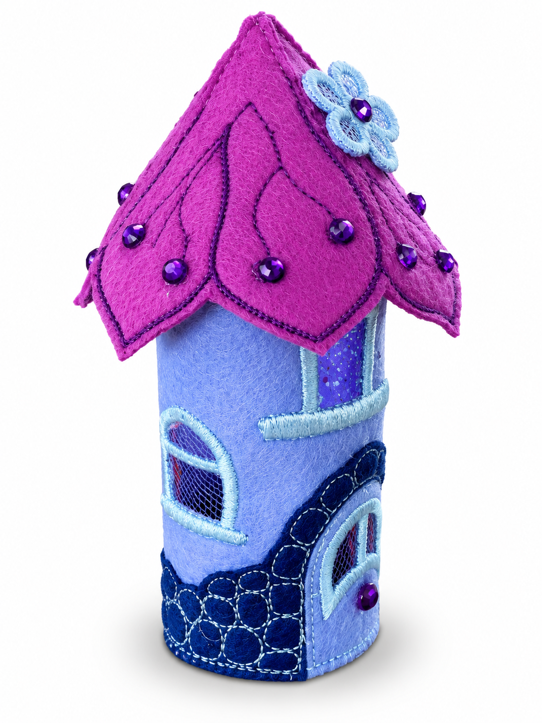 Magenta Blossom Fairy House Handmade Felt LED Tealight Decoration — image 2