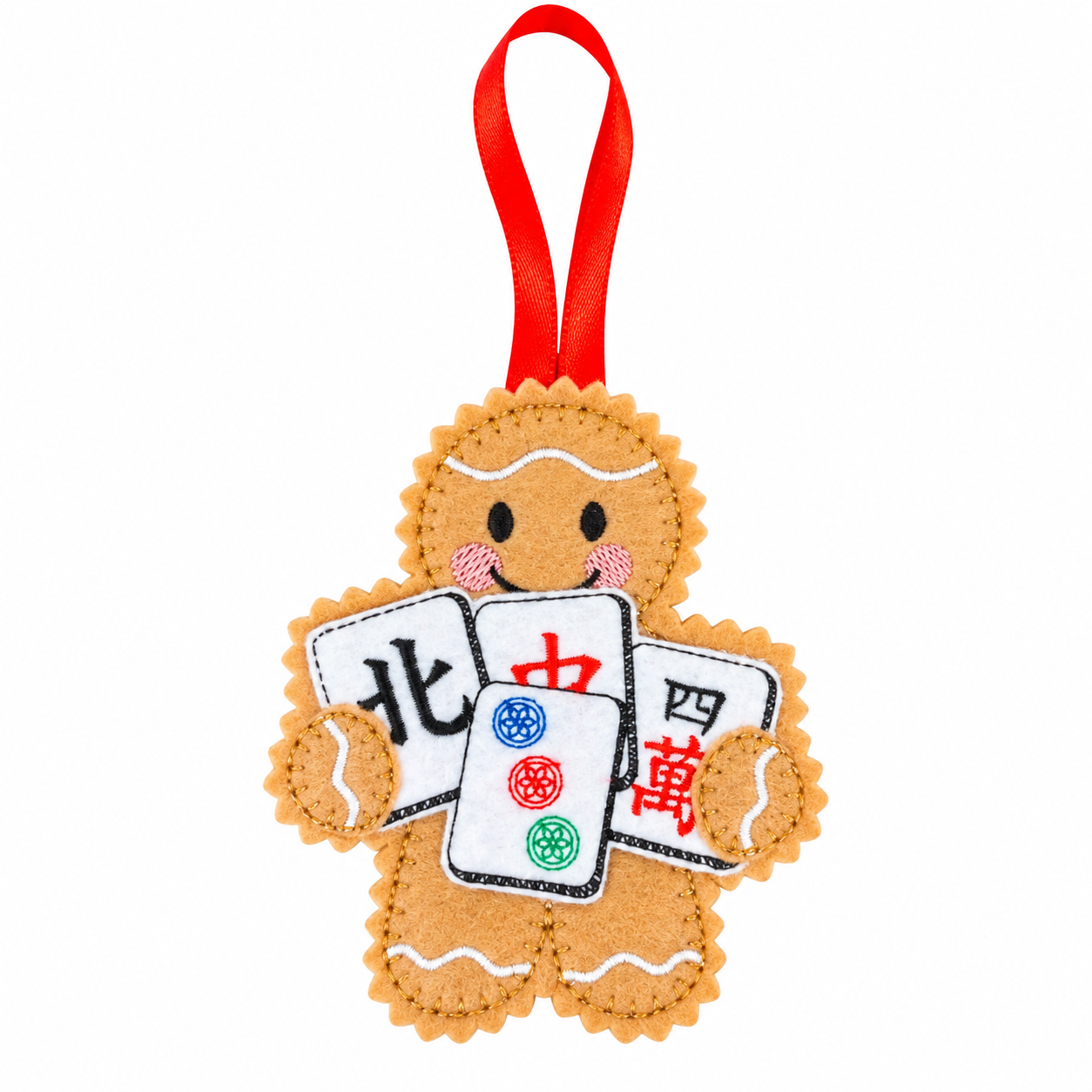 Mahjong Player Felt Gingerbread Handmade Christmas Decoration — image 2