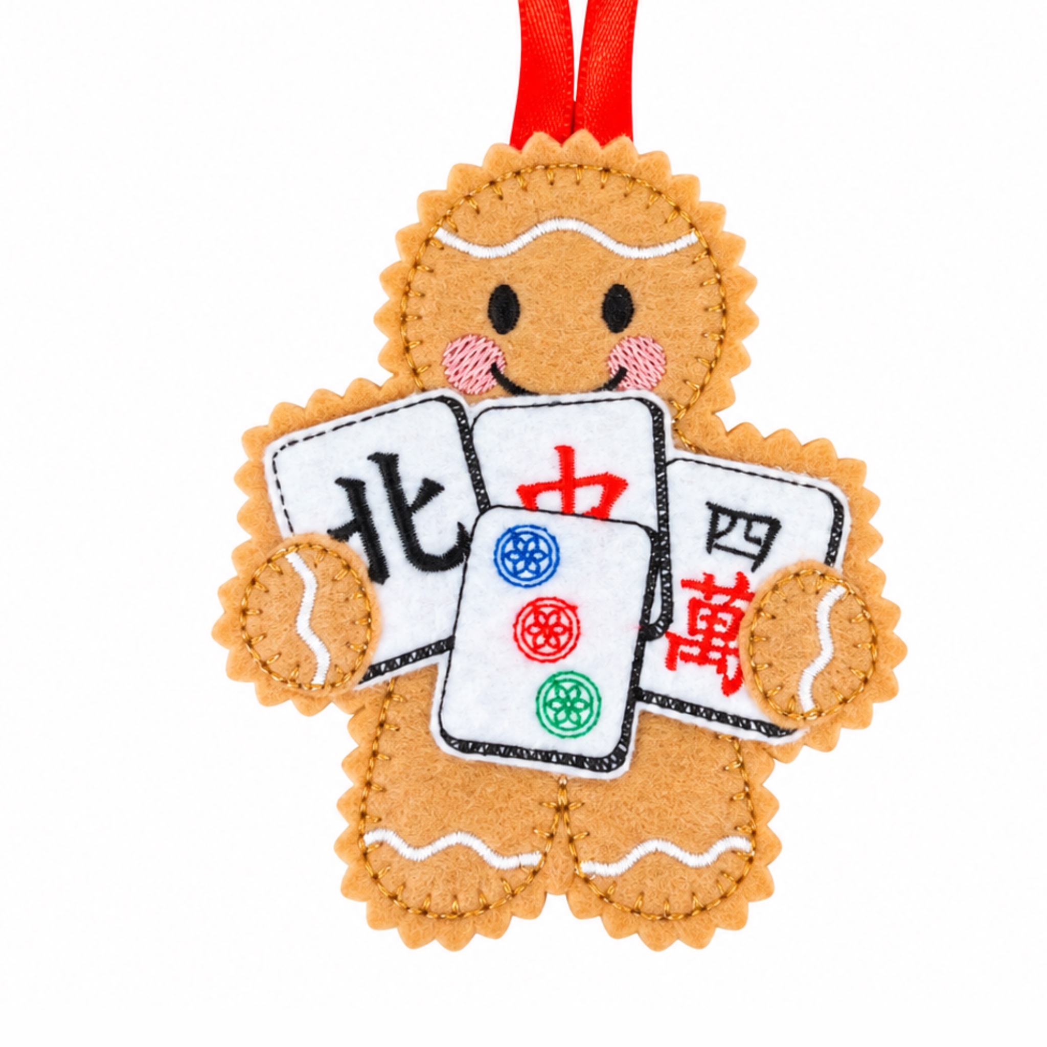Mahjong Player Felt Gingerbread Handmade Christmas Decoration