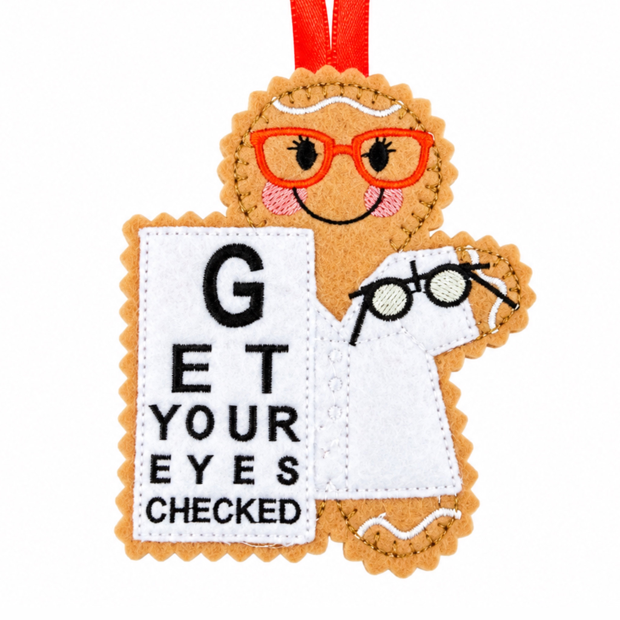Optician / Ophthalmologist / Eye Specialist Gingerbread Man Felt Decoration