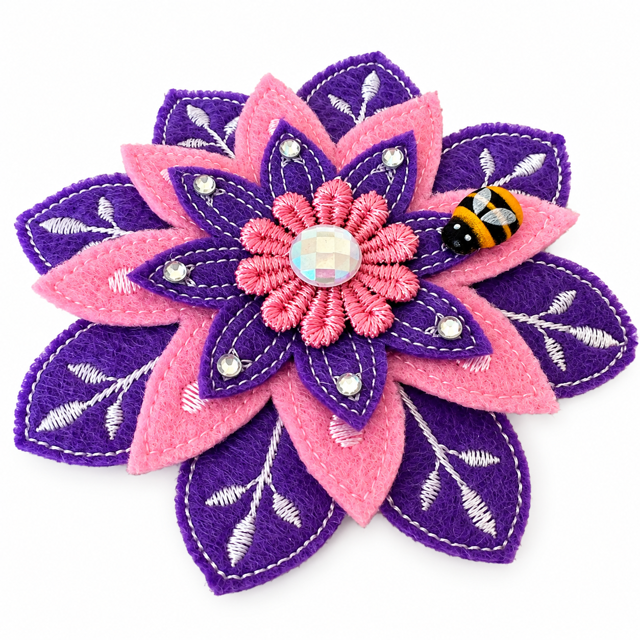 Pink Blossom & Bumblebee Felt Fairy House Handmade Flower Cottage — image 4