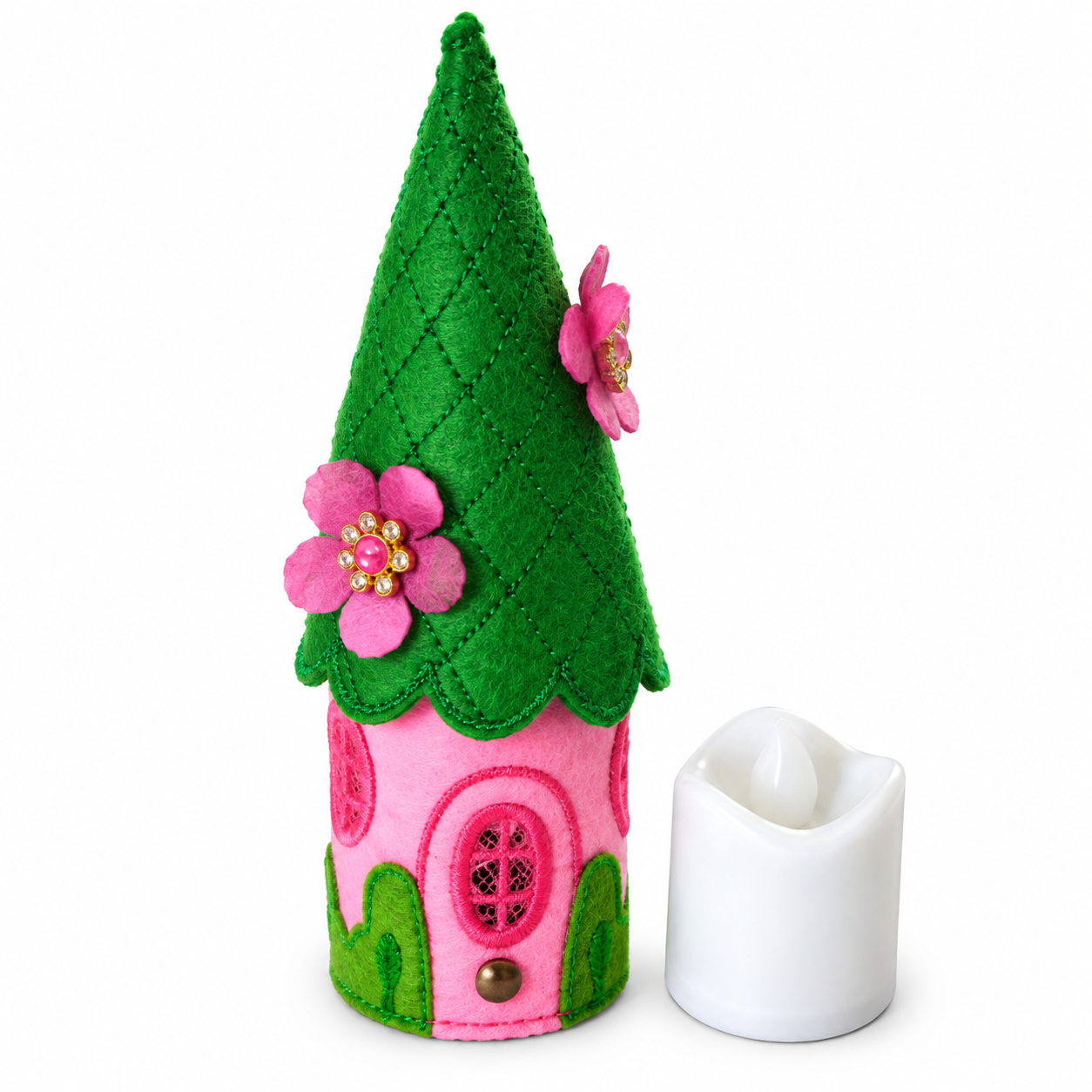 Pink Blossom Felt Fairy House Handmade Woodland Cottage Decoration — image 4