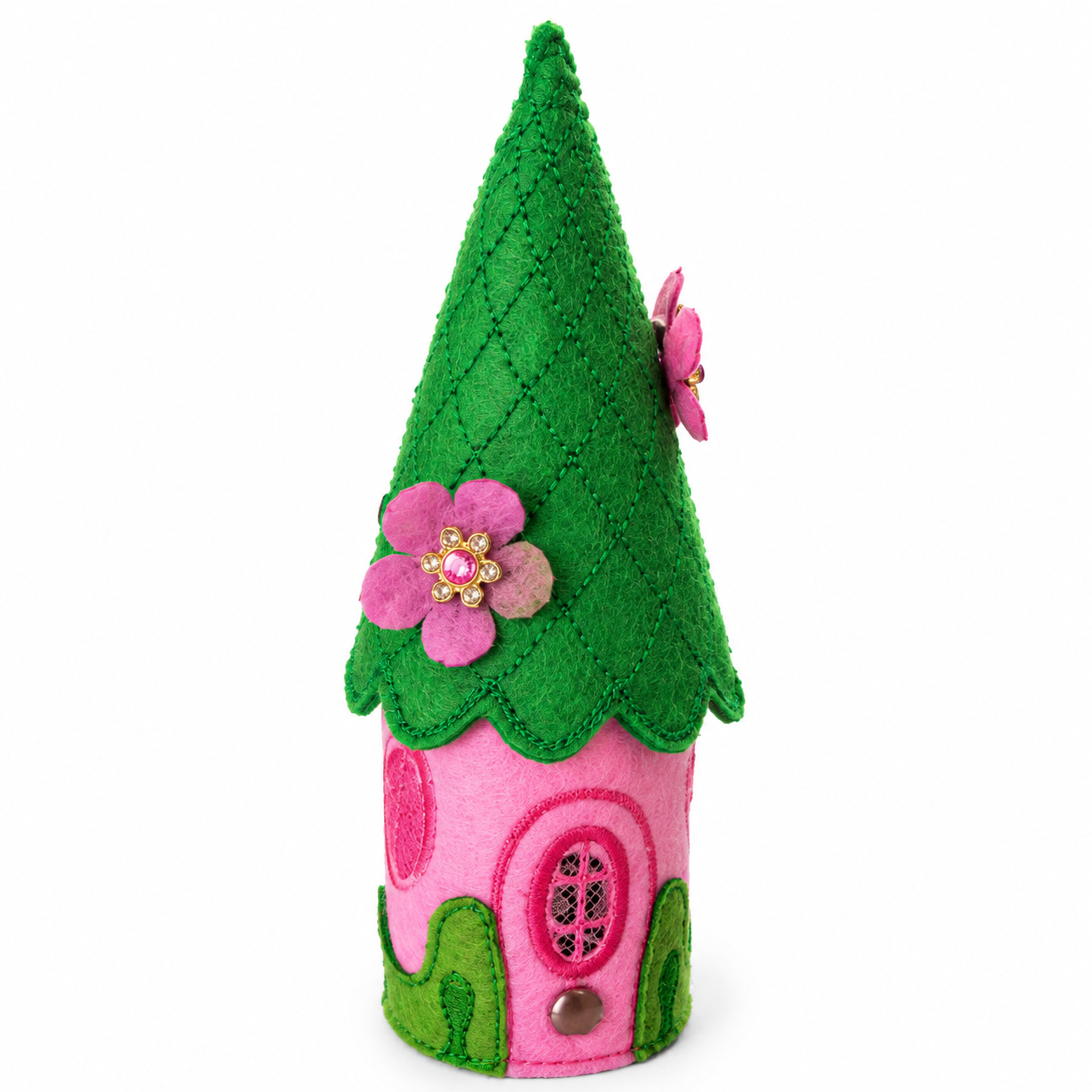 Pink Blossom Felt Fairy House Handmade Woodland Cottage Decoration