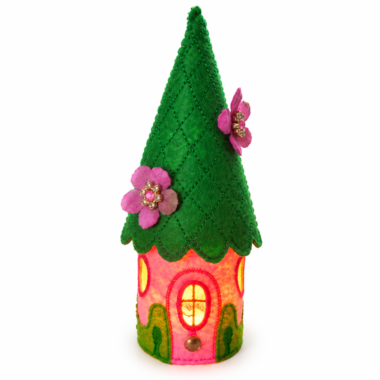 Pink Blossom Felt Fairy House Handmade Woodland Cottage Decoration — image 2