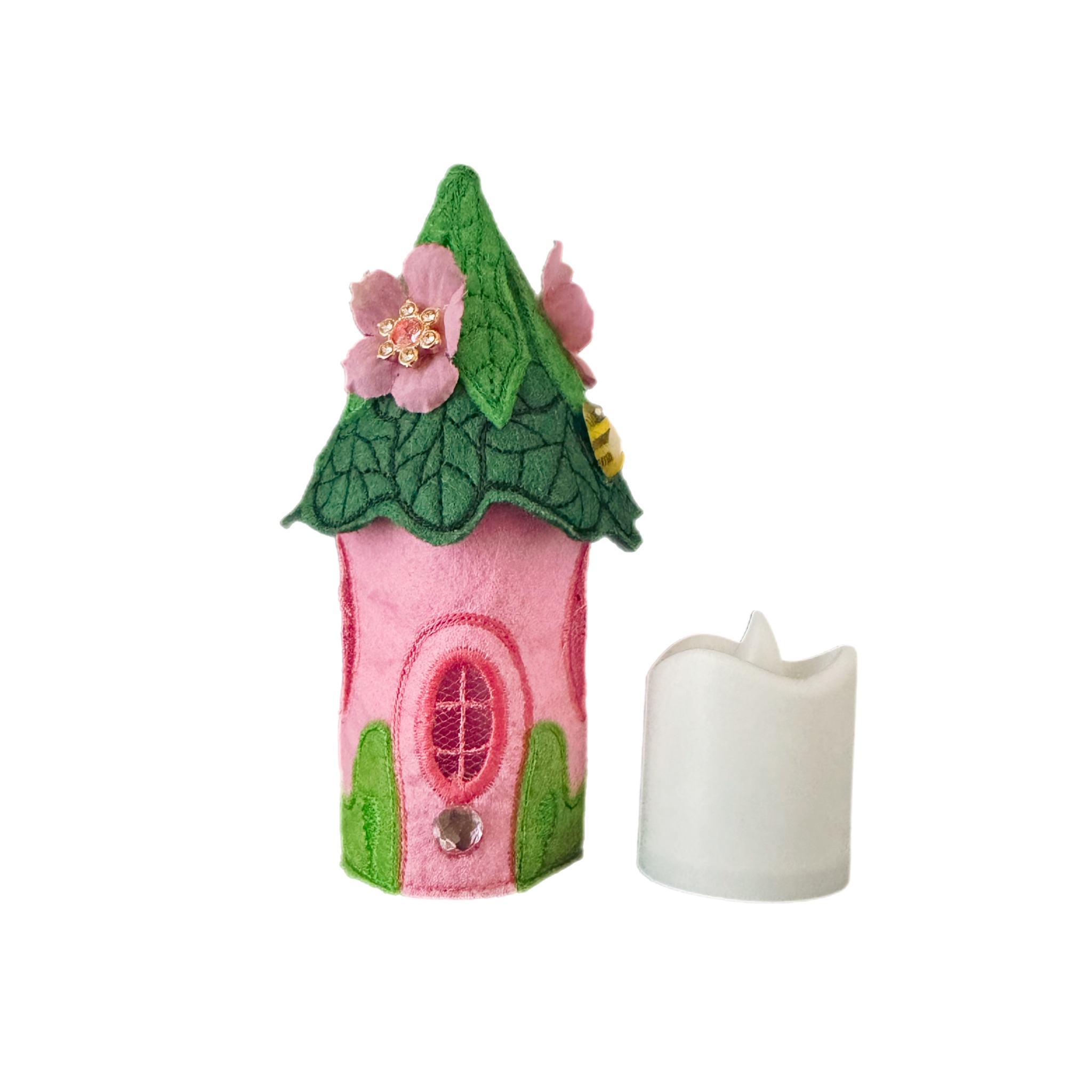 Pink Flower & Bumblebee Fairy House with LED Tea Light — image 5