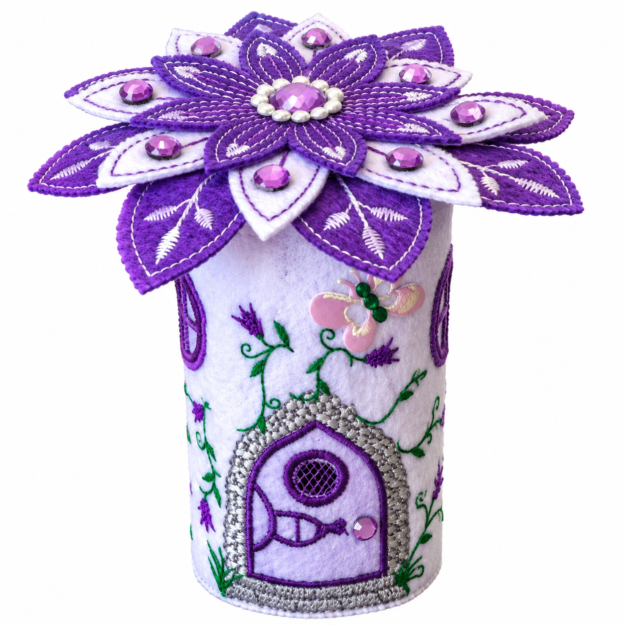 Amethyst Blossom Felt Fairy House Handmade Floral Fairy Cottage