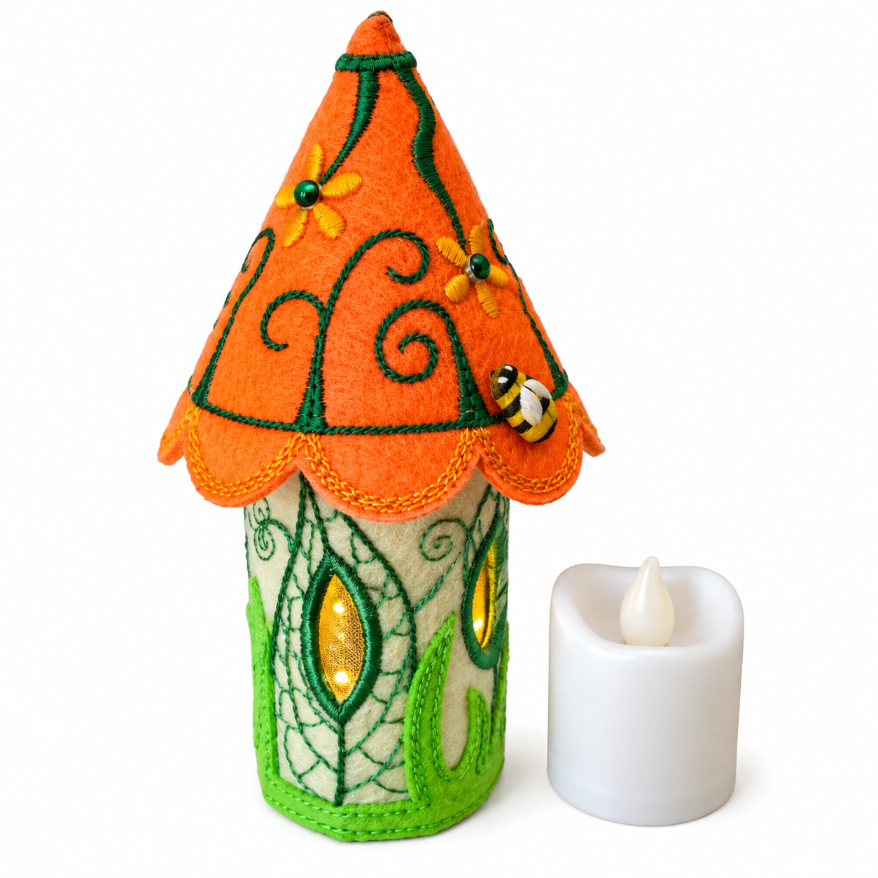 Orange Blossom & Bumblebee Felt Fairy House Handmade Fairy Cottage — image 2