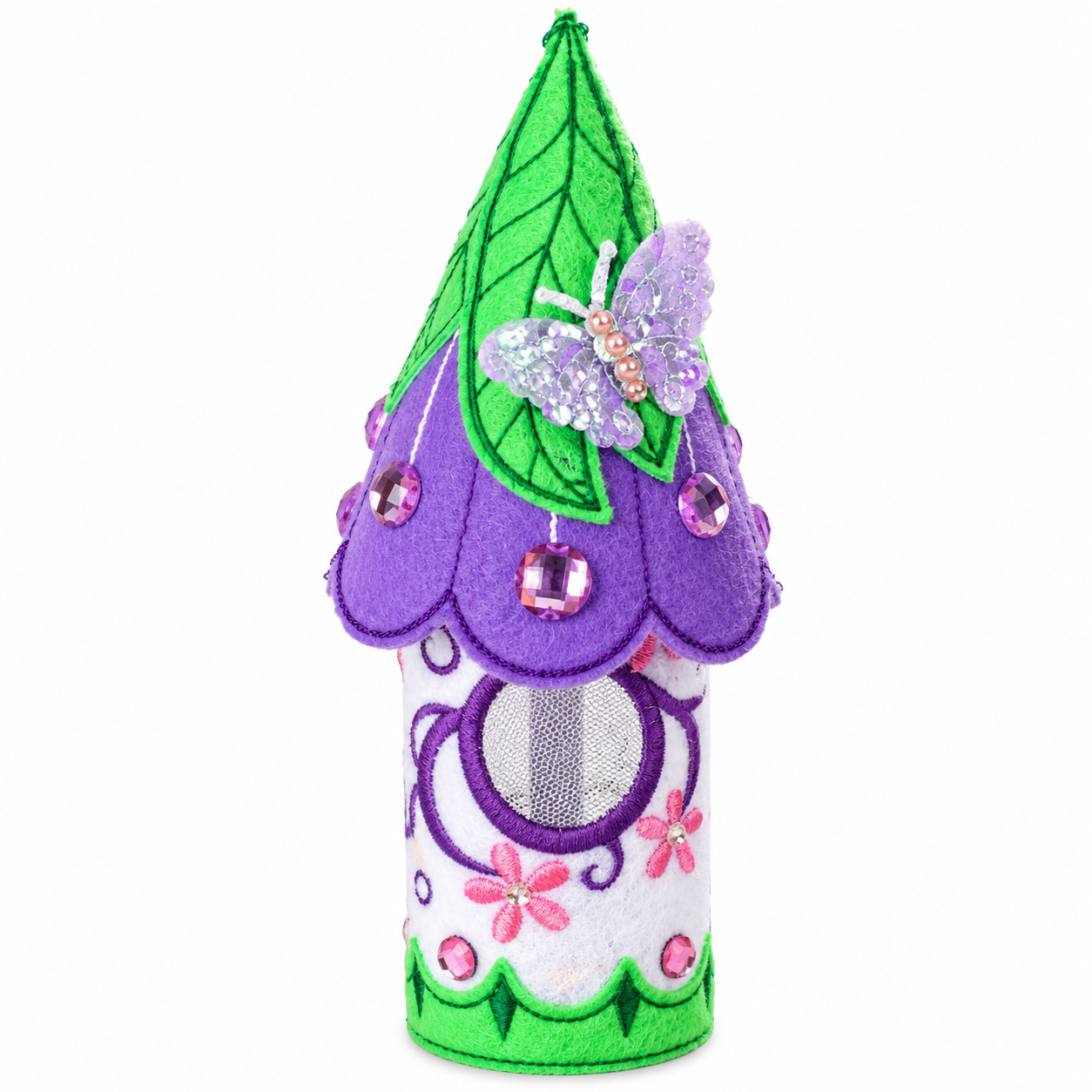 Lavender Bell Felt Fairy House Handmade Woodland Cottage Decoration