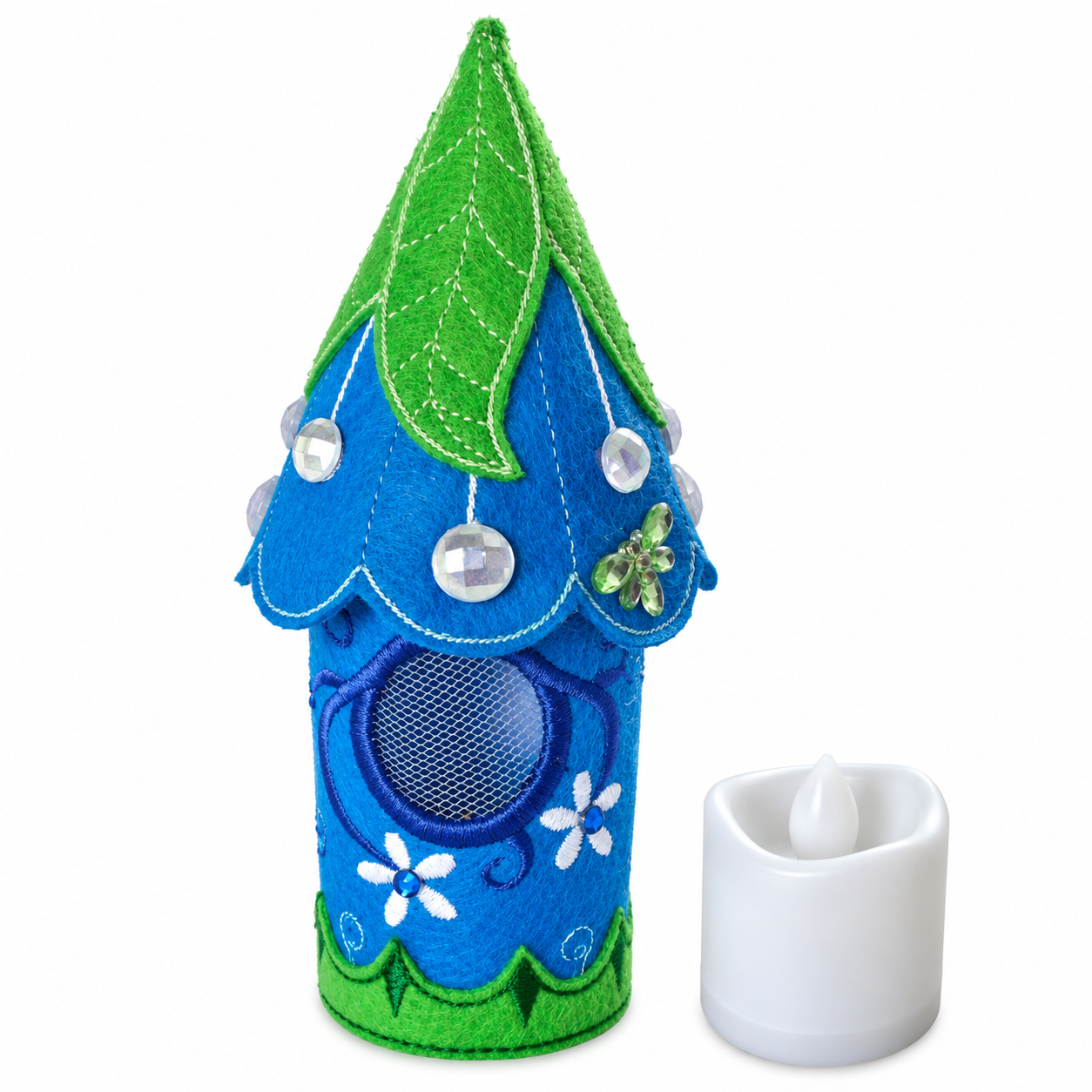 Bluebell Leaf Fairy House Handmade Felt LED Tealight Decoration — image 2