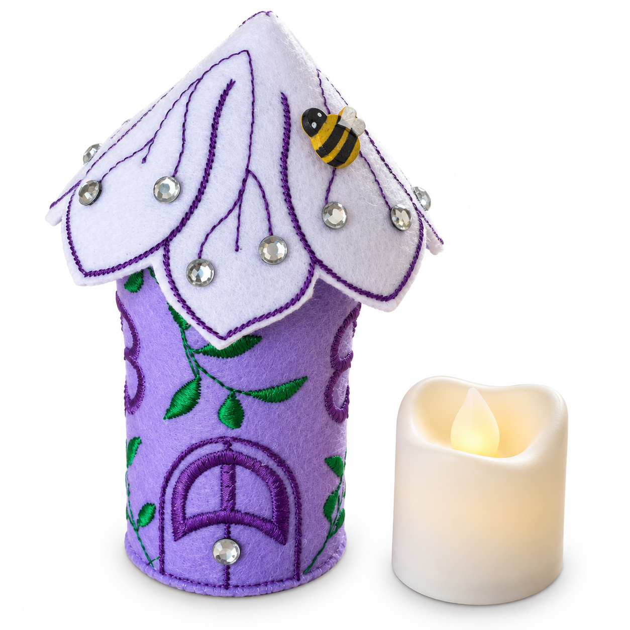 Purple Blossom Fairy House Handmade Felt LED Tealight Decoration — image 2