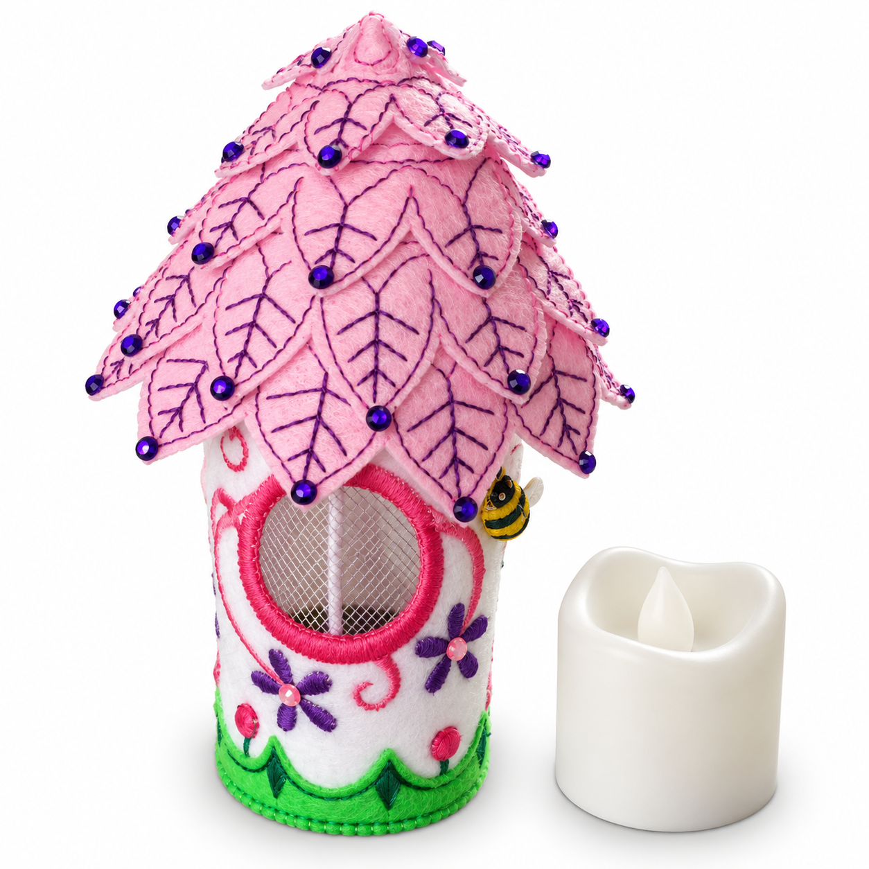 Pink Blossom Fairy House Handmade Felt LED Tealight Decoration — image 3