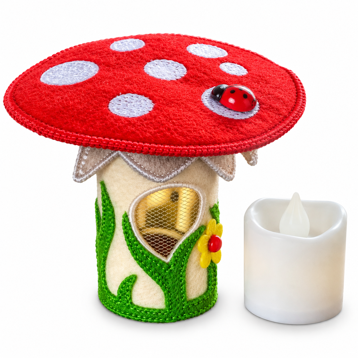 Toadstool Fairy House Handmade Felt Mushroom LED Tealight Decoration